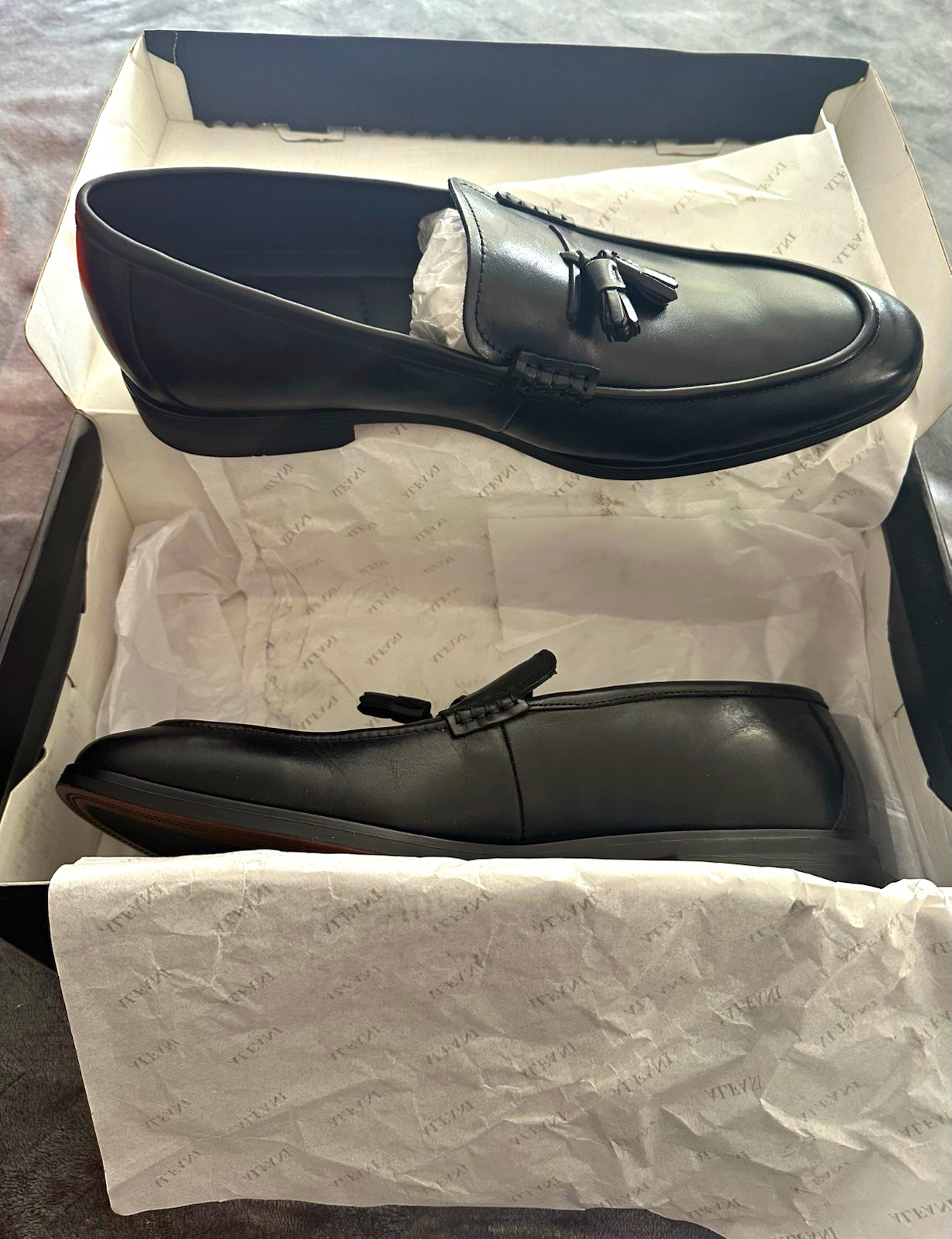Alfani Declan Black Leather Tassel Slip-On Loafer Almond Toe Men’s 11.5 M