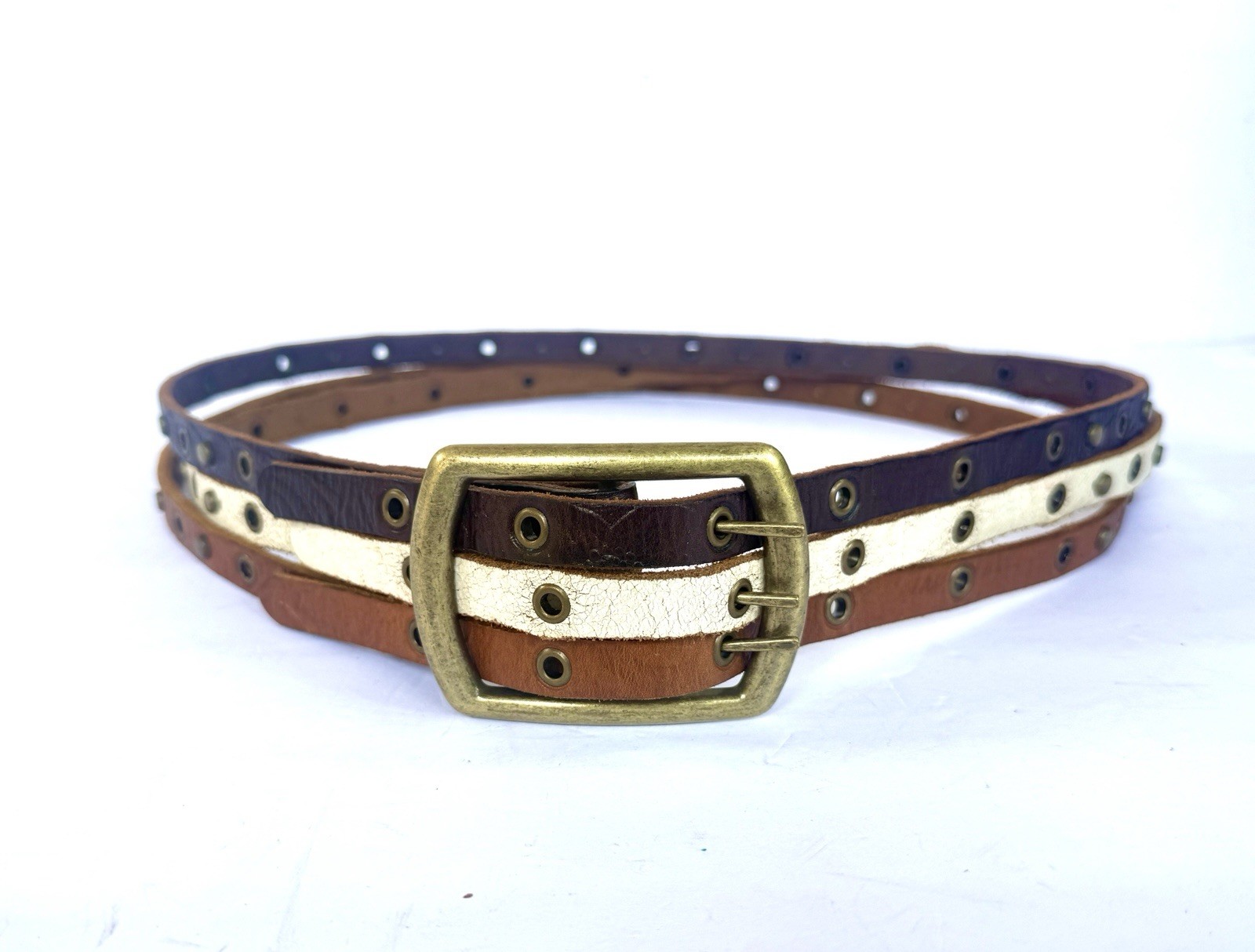 Vintage Leather Studs Grommets 3 Strap Convertible Belt By Nyovee Sz 30 Circa 06