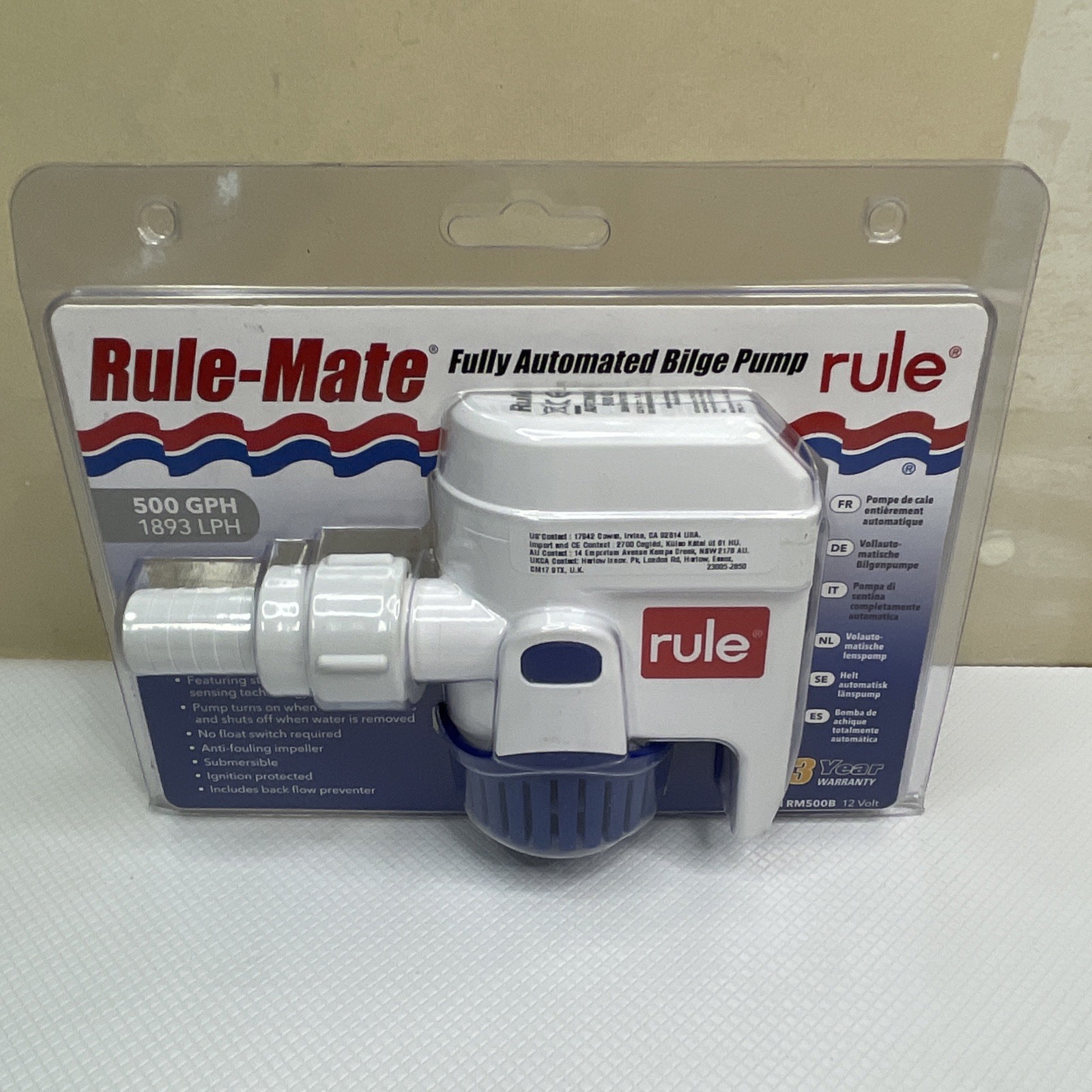 NEW Genuine OEM Rule RM500B 12V Rule-Mate 500 GPH Fully Automated Bilge Pump NEW Genuine OEM Rule RM500B 12V Rule-Mate 500 GPH Fully Automated Bilge Pump