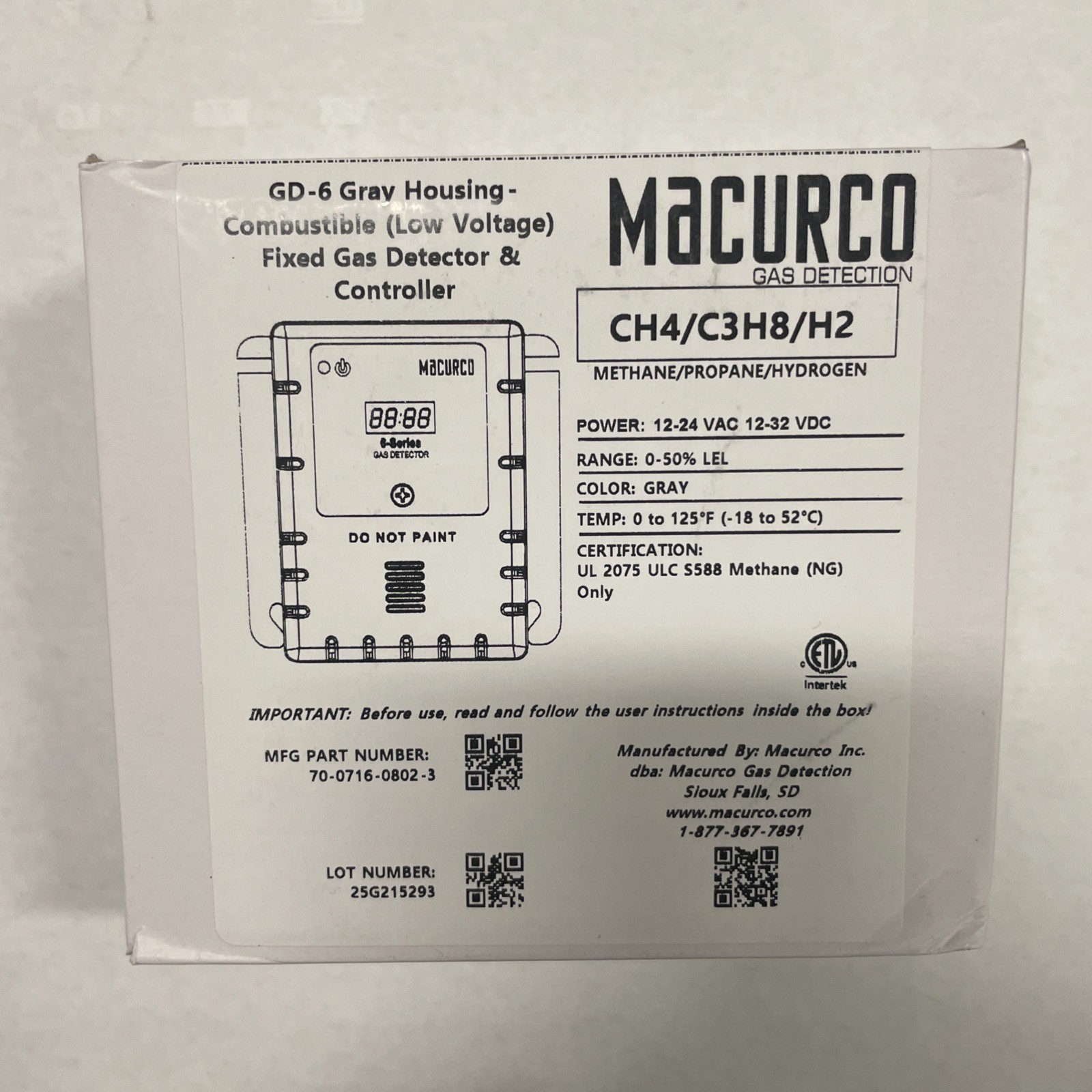 Macurco GD-6 Gray - Fixed Gas Detector - SEALED IN BOX Brand new Macurco GD-6 Gray - Fixed Gas Detector - SEALED IN BOX Brand new