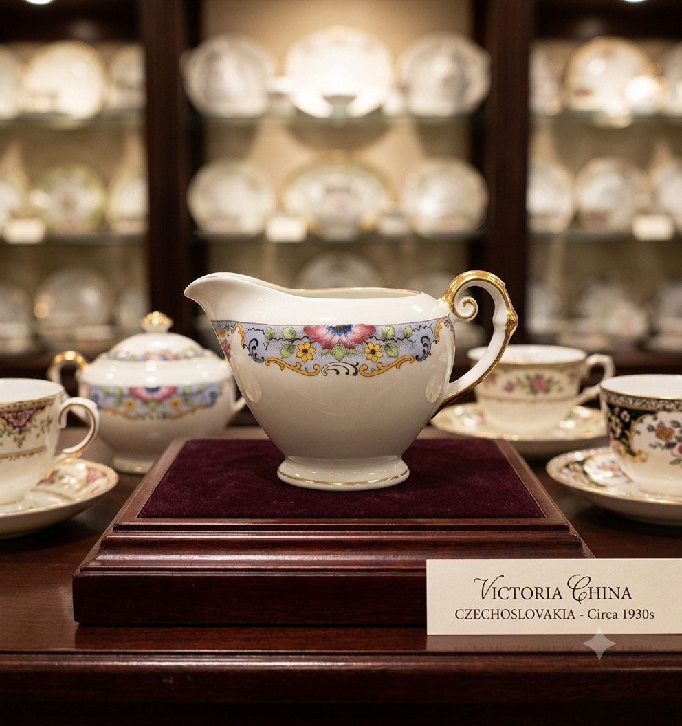 Vintage Victoria China Czechoslovokia Floral Creamer 24k gold trim 1940-1960s