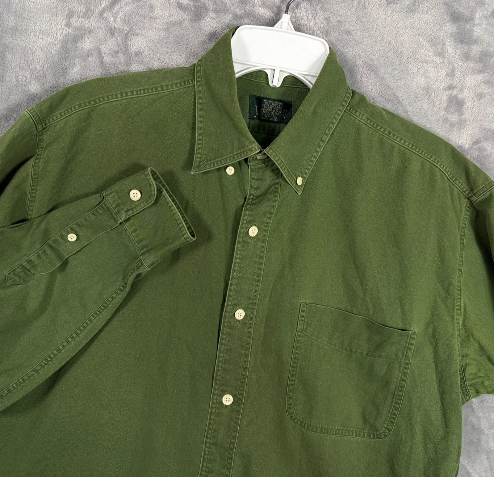 Vintage J Crew Oarsman Button Down Shirt Mens Medium Green Hong Kong Long Sleeve