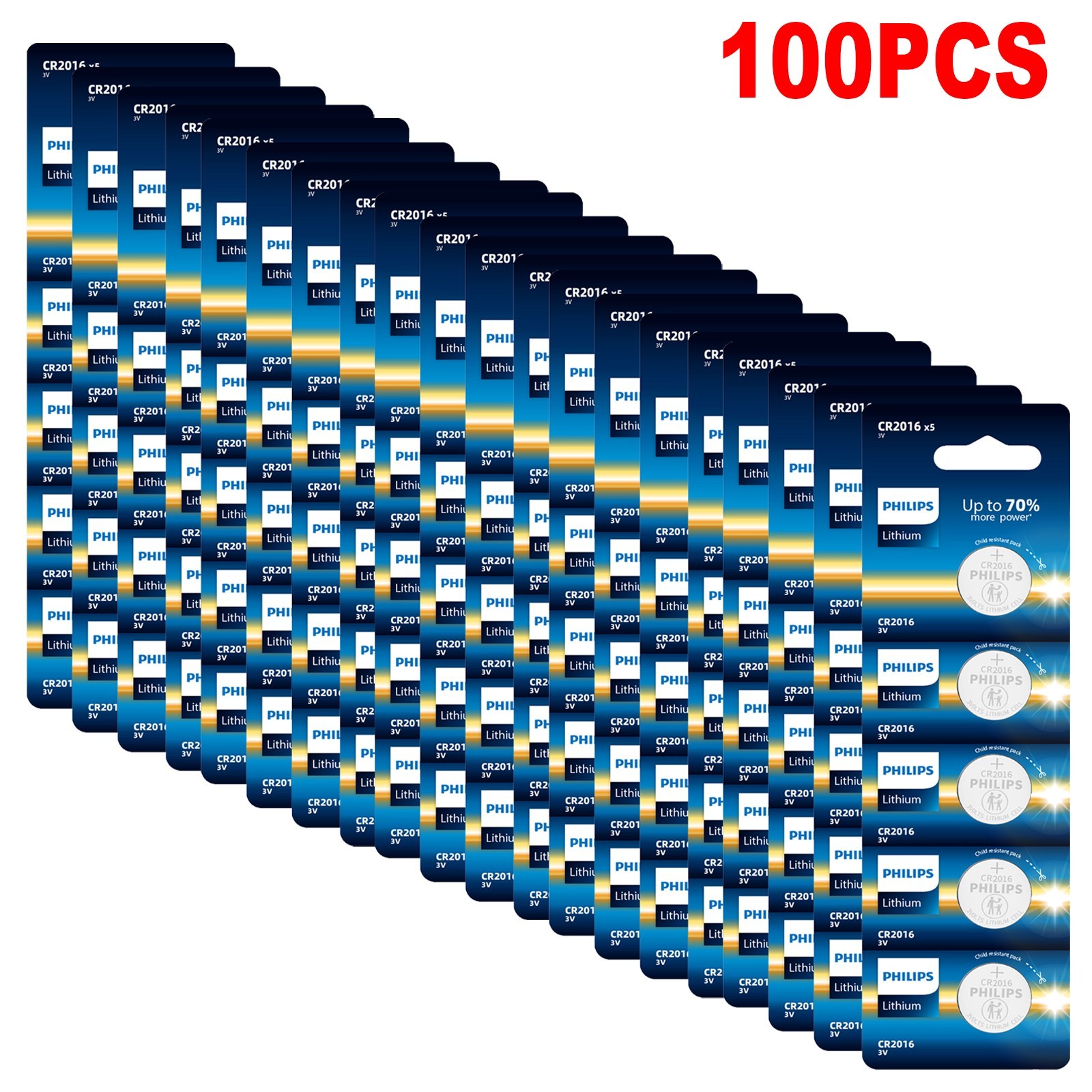 100 Pcs Philips CR 2016 CR2016 ECR2016 DL2016 Lithium Coin Cell Button Battery