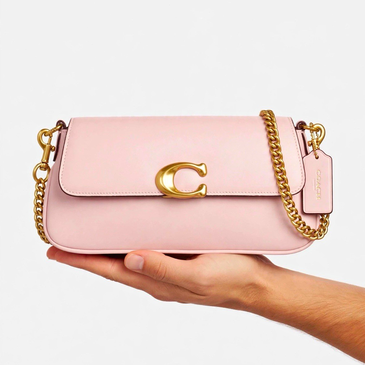 Coach Baby Pink Jet Leather Shoulder Bag Chain Strap Magnetic Closure Gold Small Coach Baby Pink Jet Leather Shoulder Bag Chain Strap Magnetic Closure Gold Small
