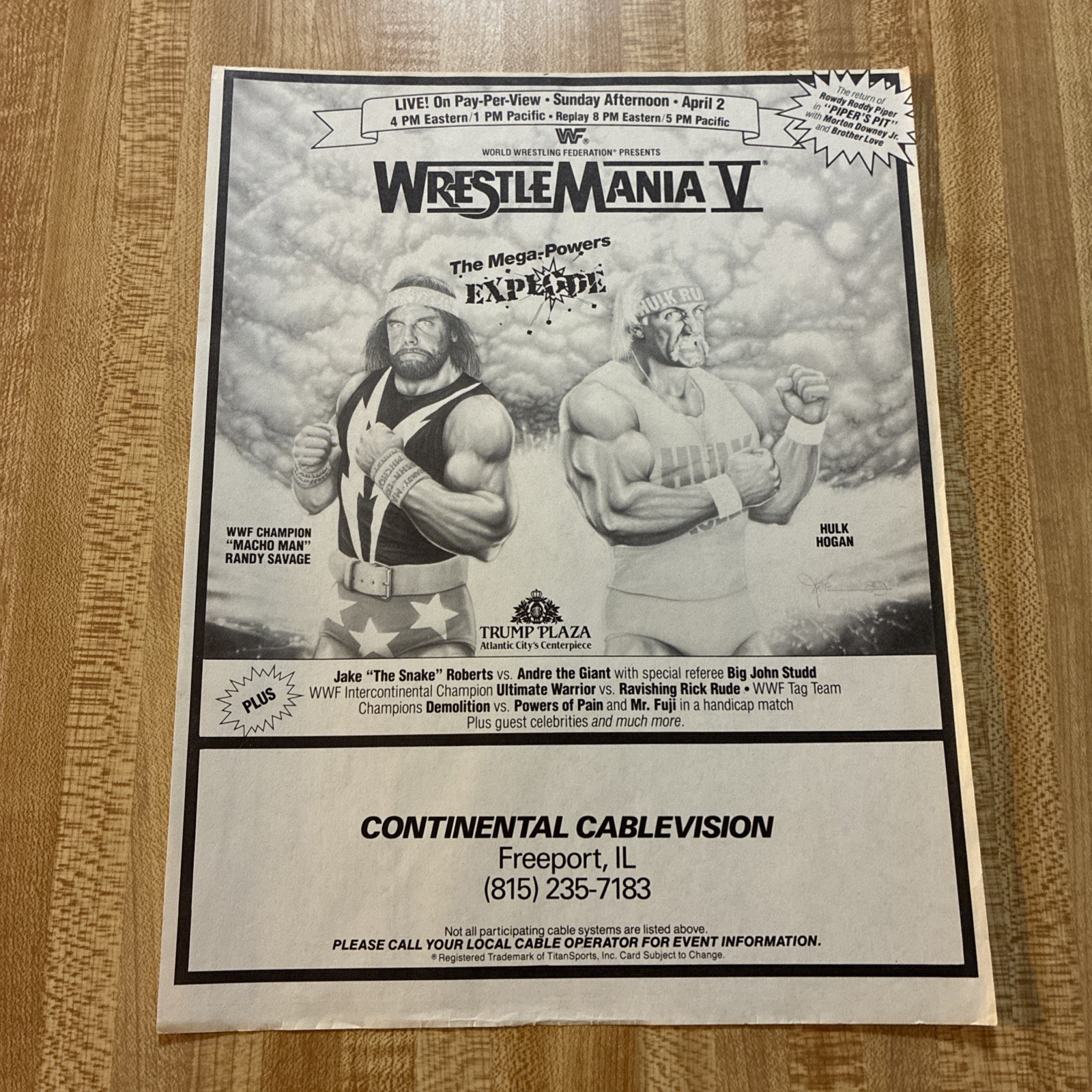 WWF Wrestlemania V 5 April 2 1989 Original PPV AD Hulk Macho Andre Warrior Rowdy WWF Wrestlemania V 5 April 2 1989 Original PPV AD Hulk Macho Andre Warrior Rowdy