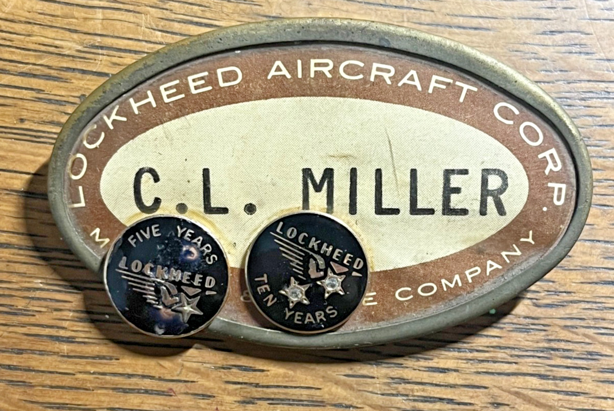 Vintage LOCKHEED AIRCRAFT Badge w/ 5 & 10 Yr. Pins - 10 Yr. is 10K w/ 2 diamond Vintage LOCKHEED AIRCRAFT Badge w/ 5 & 10 Yr. Pins - 10 Yr. is 10K w/ 2 diamond