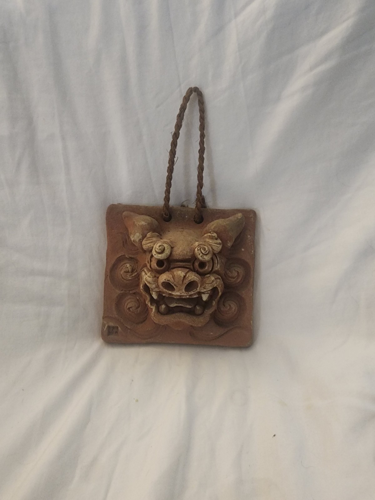 Vintage Japanese Terracotta Shishi Guardian Lion Wall Plaque Onigawara Clay 