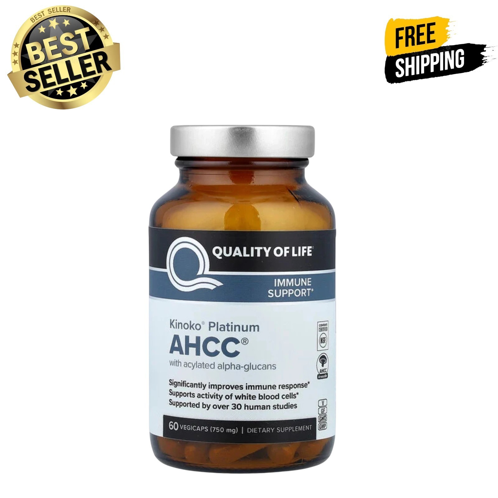Kinoko Platinum AHCC, Immune Support, 750 mg, 60 capsules - Free Post Kinoko Platinum AHCC, Immune Support, 750 mg, 60 capsules - Free Post