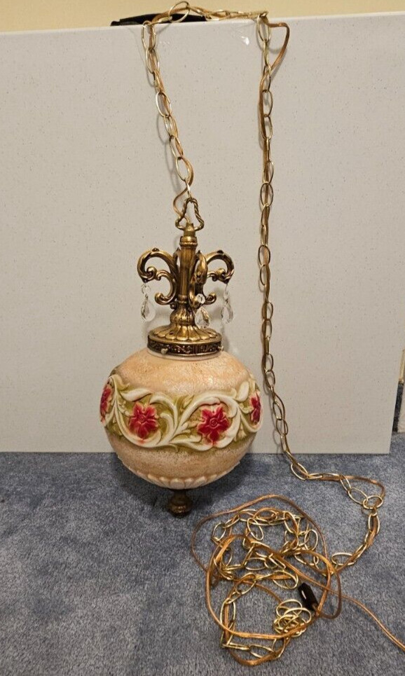 Vintage ~ EF & EF Industries 1970 ~ Swag Hanging Lamp~ Milk Glass Flower ~ Rare