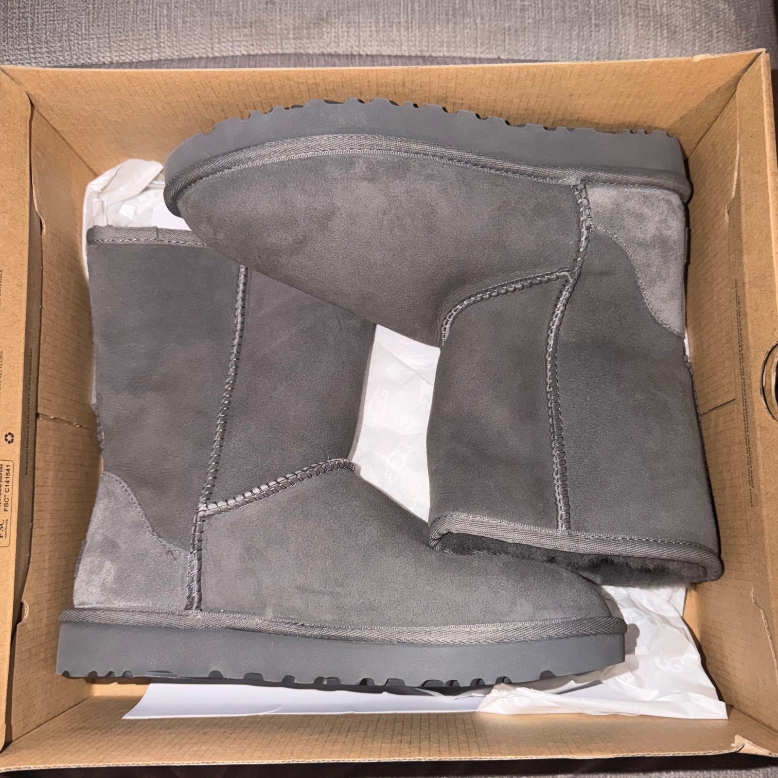 UGG Classic Short II Boots Grey Suede Sheepskin Mid Calf 1016223 New In Box
