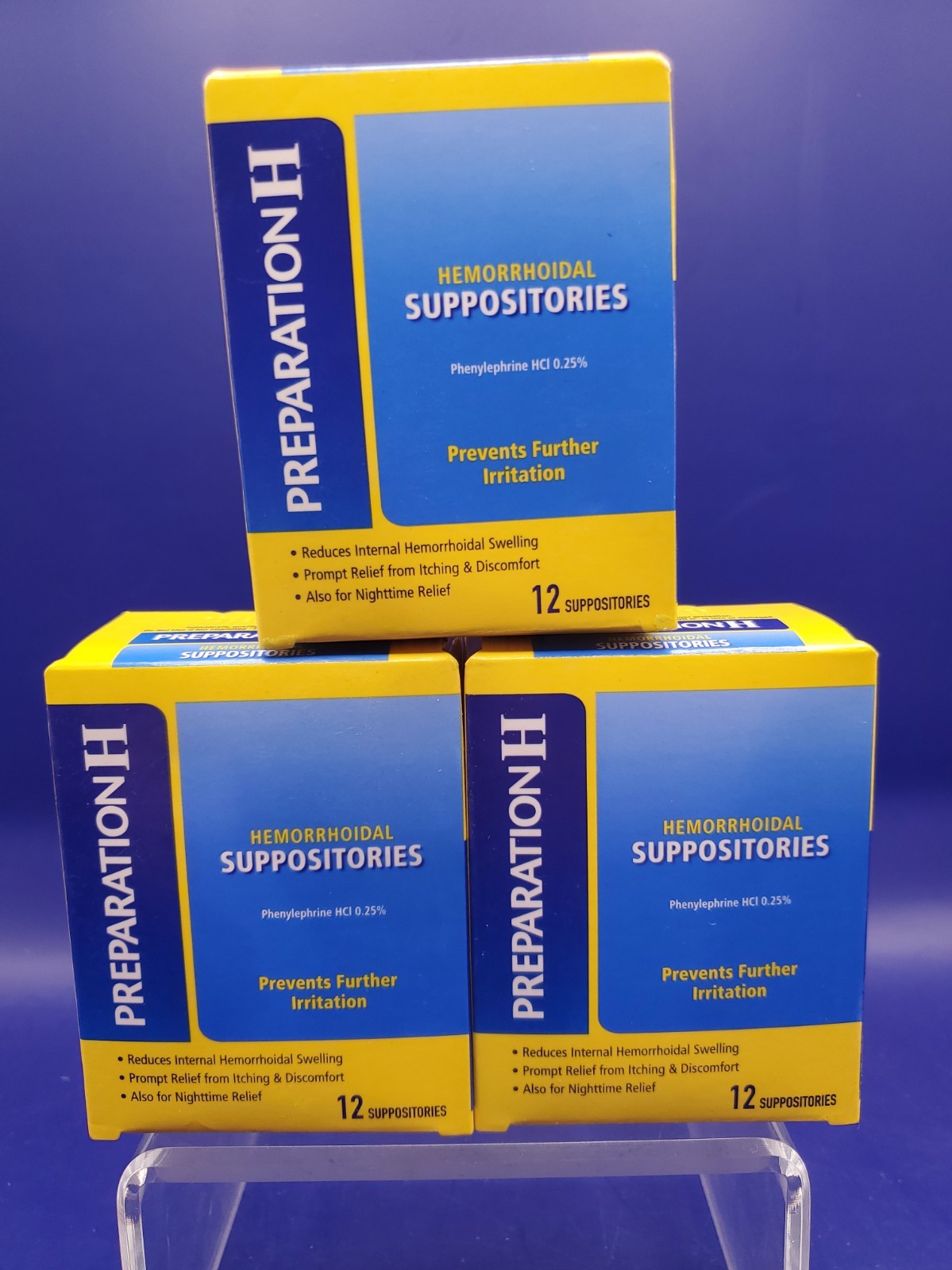 3 Pack Preparation H Hemorrhoid Suppositories 12ct Itching Discomfort Exp 09/27