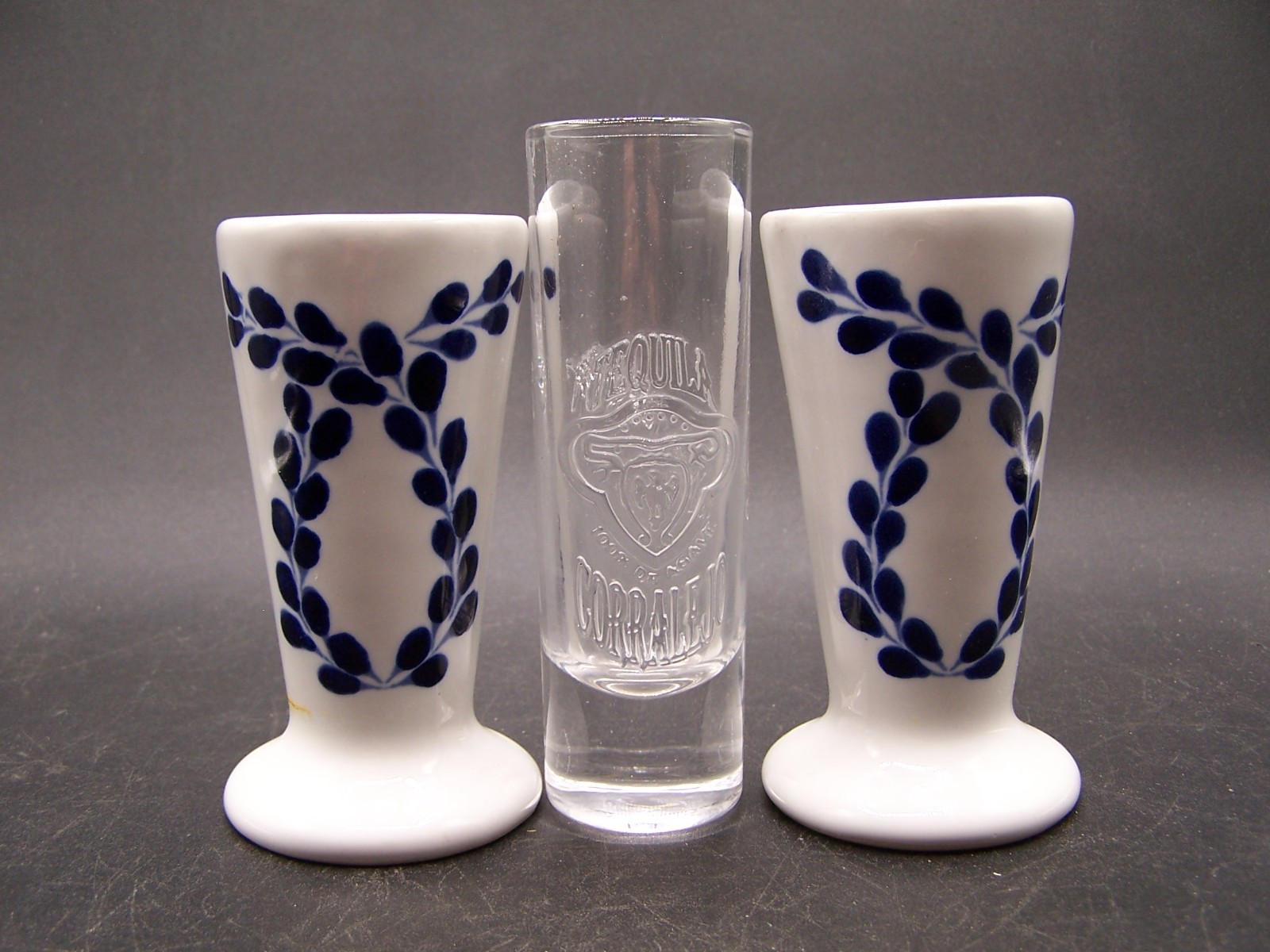 LOT OF 3 TEQUILA SHOT GLASSES CLASE AZUL HAND PAINTED SNIFTERS & CORRALEJO GLASS