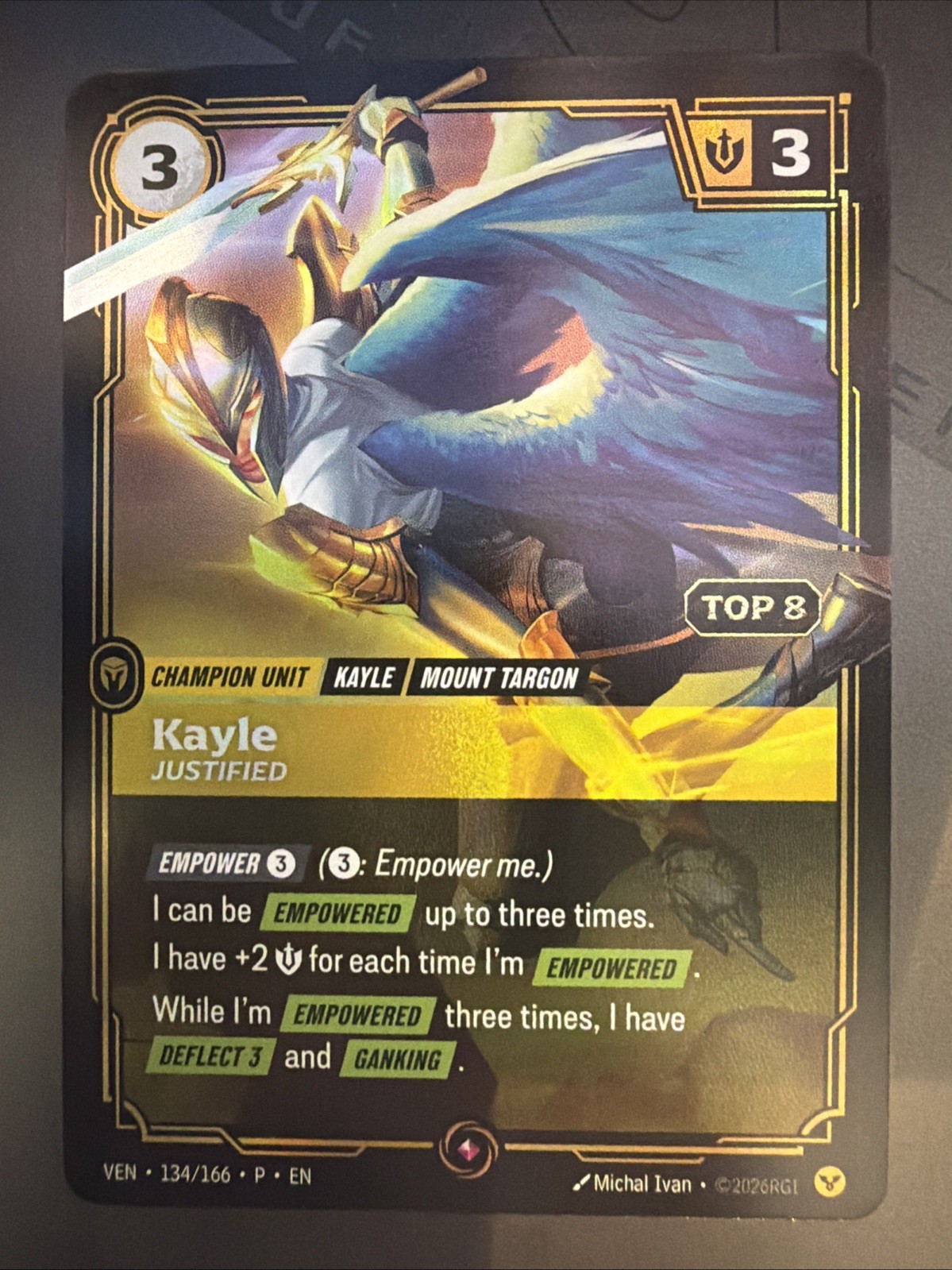 Riot Games League of Legends Kayle Champion Unit VEN 134/166 Top 8 Promo Holo Riot Games League of Legends Kayle Champion Unit VEN 134/166 Top 8 Promo Holo