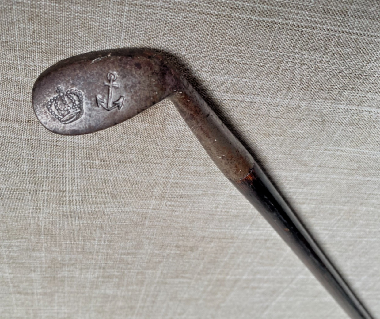 Antique c1890 Scottish Sunday Golf Walking Stick Cane Crown Anchor Cap Cleek