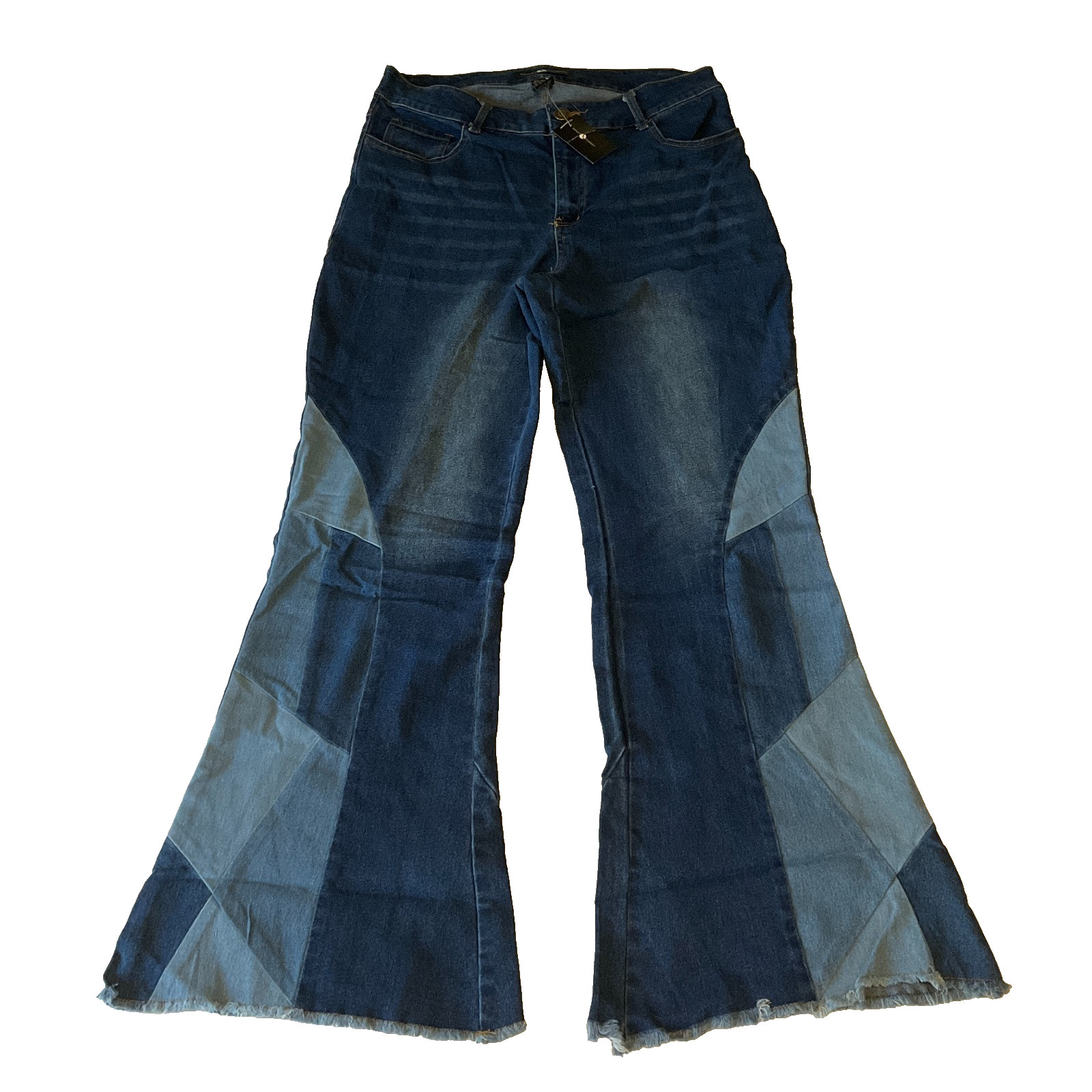Ashley Stewart Patchwork Denim Jeans Women Size 20 Blue Frayed Flare Hem Stretch Ashley Stewart Patchwork Denim Jeans Women Size 20 Blue Frayed Flare Hem Stretch