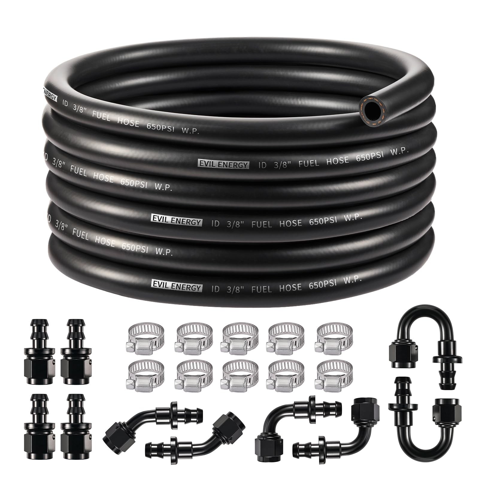 EVIL ENERGY 6AN 3/8 Fuel Line Kit 20FT, CPE Rubber 3/8 Fuel Hose with Push On...