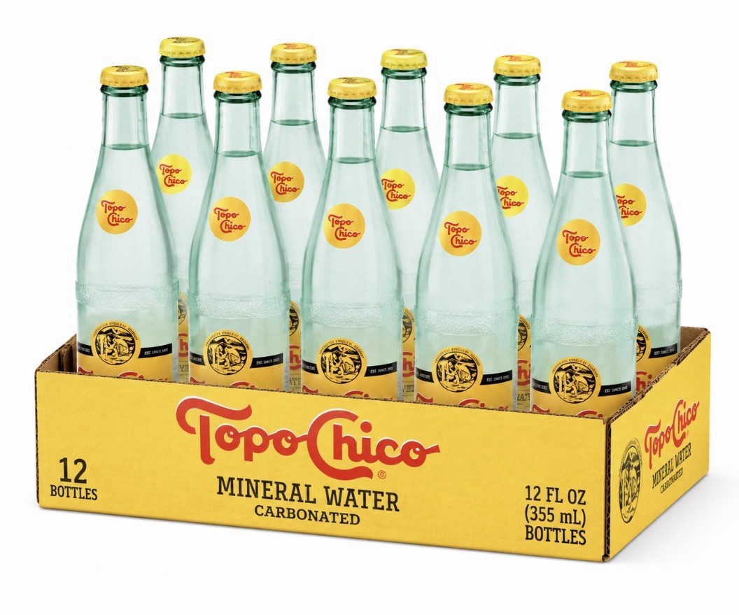 12 PACK Topo Chico Mineral Water, From Mexico, 12 oz GLASS BOTTLES