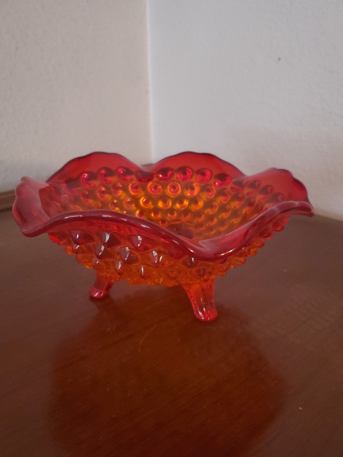 Vintage Amberina Hobnail Footed Dish Bowl Vintage Amberina Hobnail Footed Dish Bowl