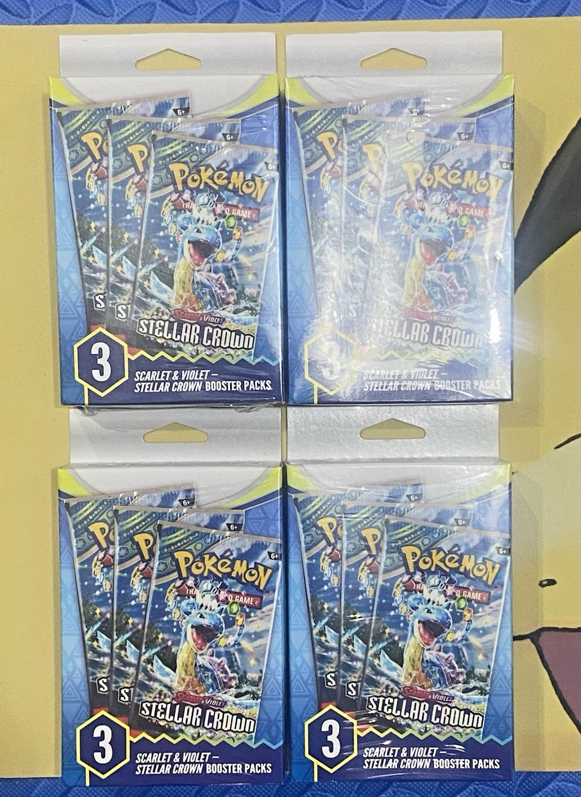 4x Pokémon Scarlet & Violet Stellar Crown 3 Booster Packs Hanger Box New Sealed