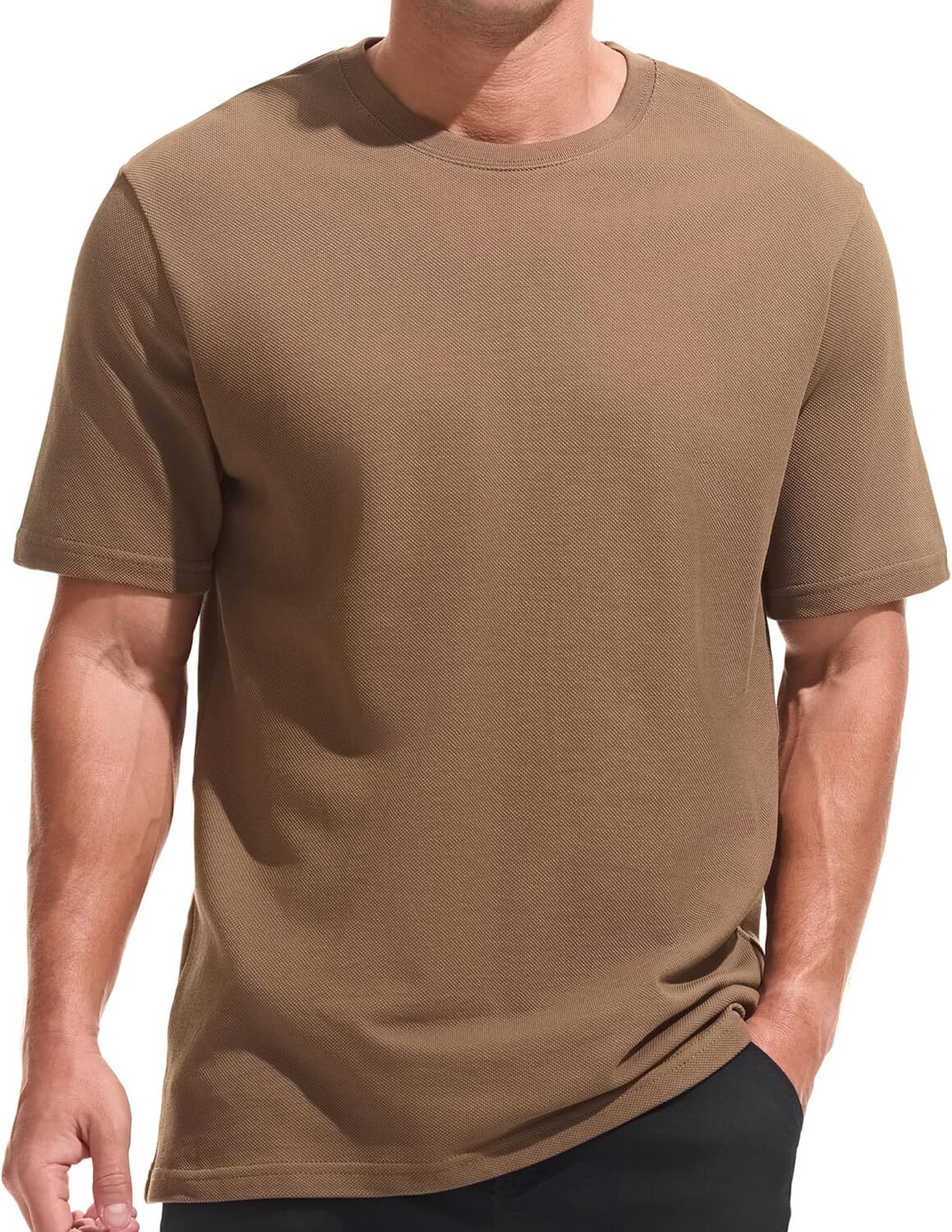 Men\'s Heavyweight 100% Cotton Crew Neck Pique T-Shirt Durable Breathable Tee