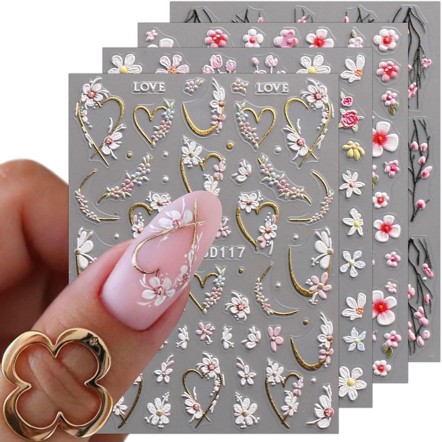 JMEOWIO 3D Embossed Flower Nail Art Stickers Decals Self-Adhesive 5D Colorful JMEOWIO 3D Embossed Flower Nail Art Stickers Decals Self-Adhesive 5D Colorful