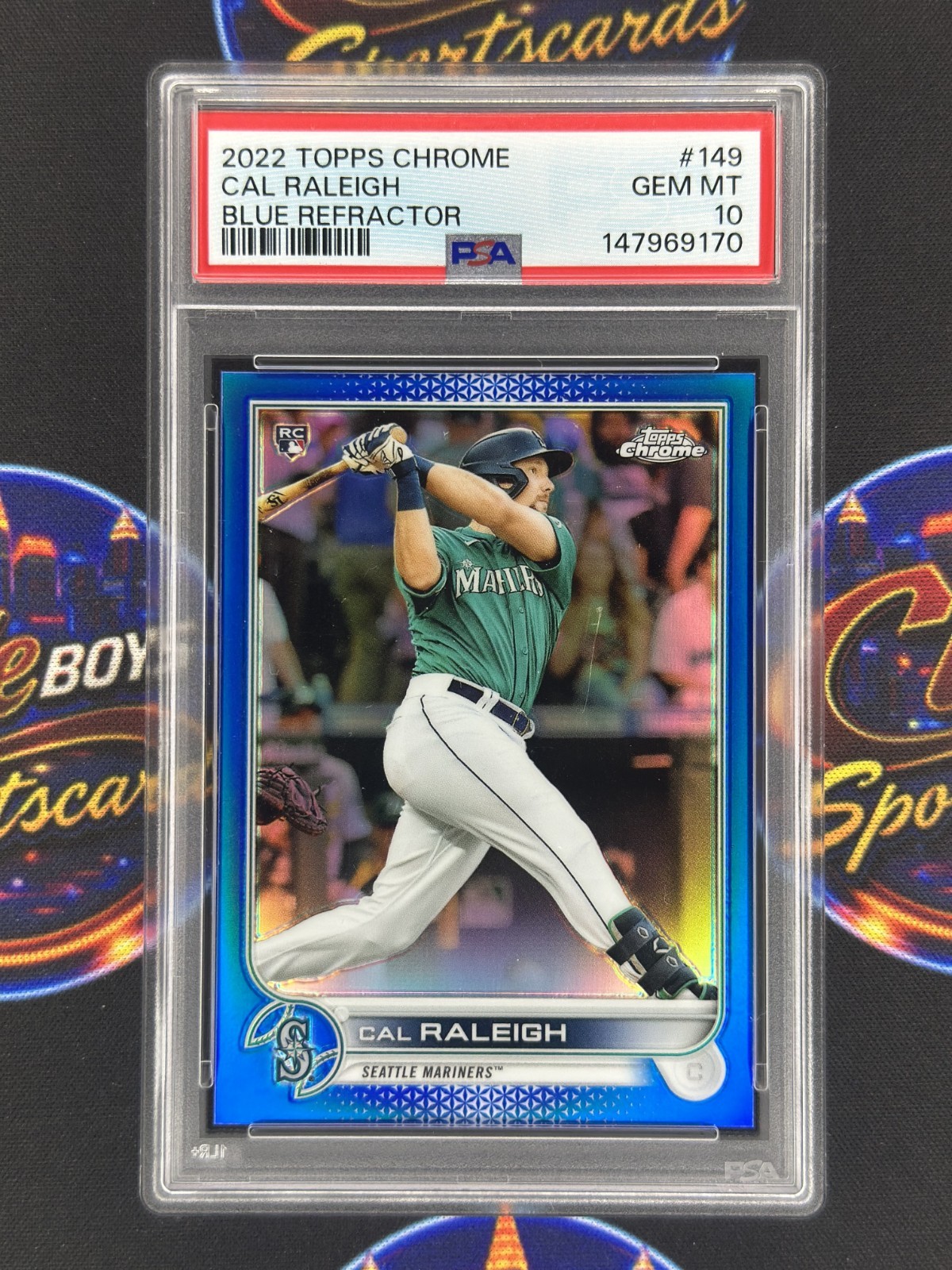 Cal Raleigh 2022 Topps Chrome Rookie Blue Refractor /150 PSA 10 Mariners