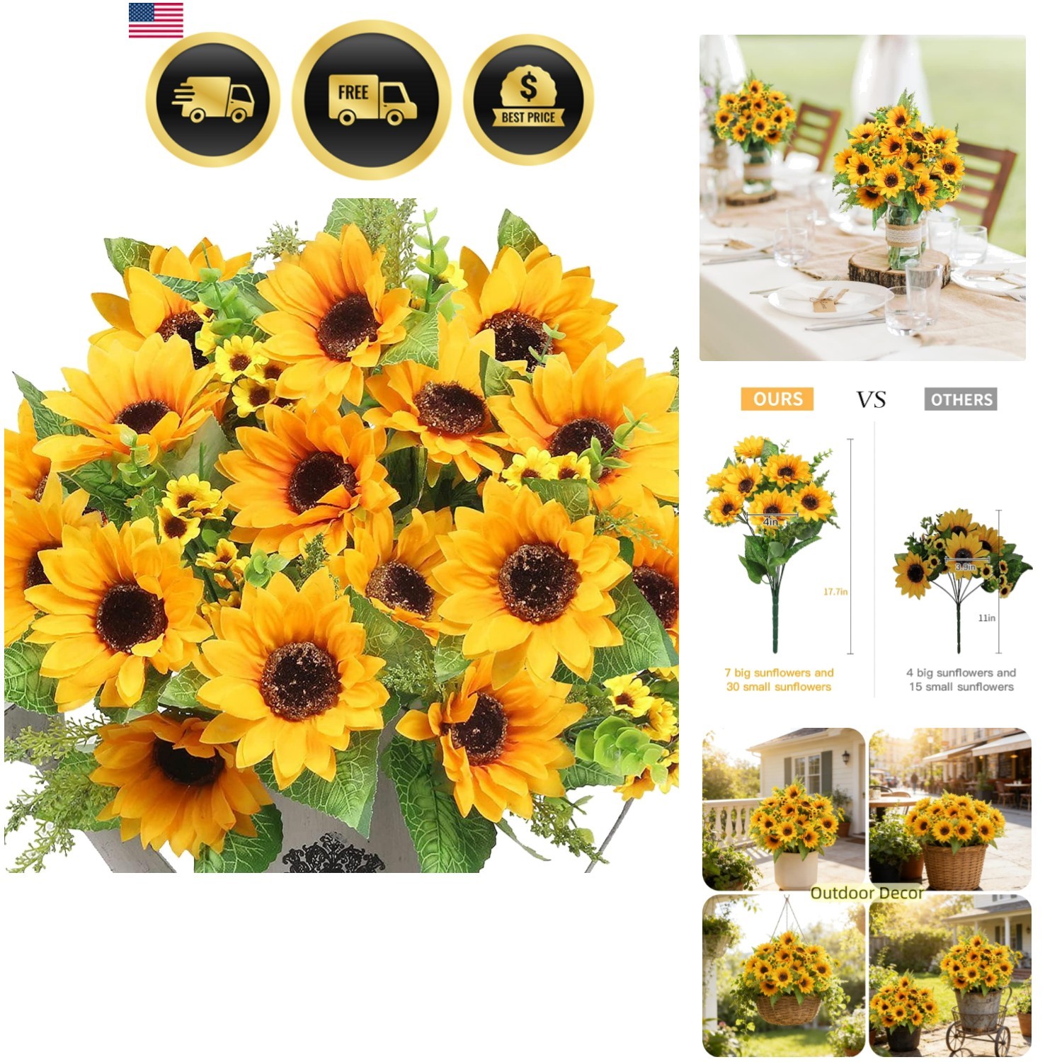 Artificial Sunflowers for Outdoors Fall Decor, 2 Bouquets | Garden, Patio, We... Artificial Sunflowers for Outdoors Fall Decor, 2 Bouquets | Garden, Patio, We...
