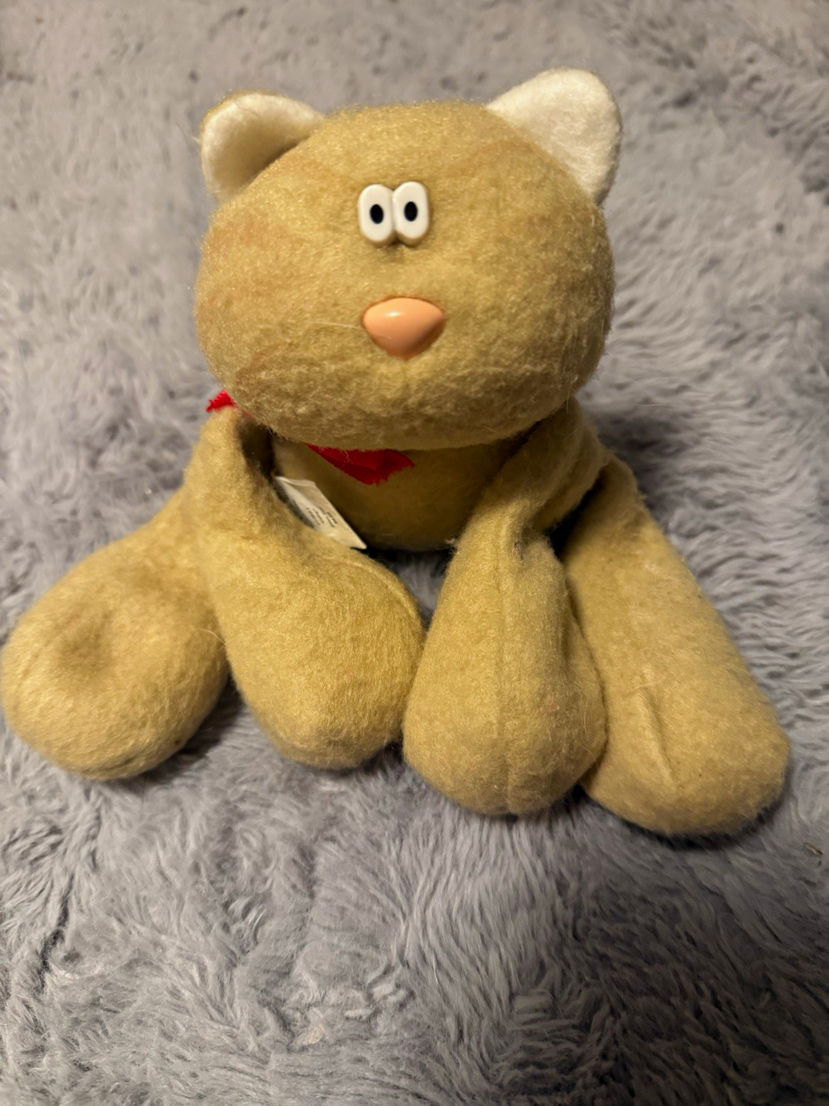 Hallmark Callie Cat Vintage 1985 Beige Plush Stuffed Animal Red Ribbon DT383-1