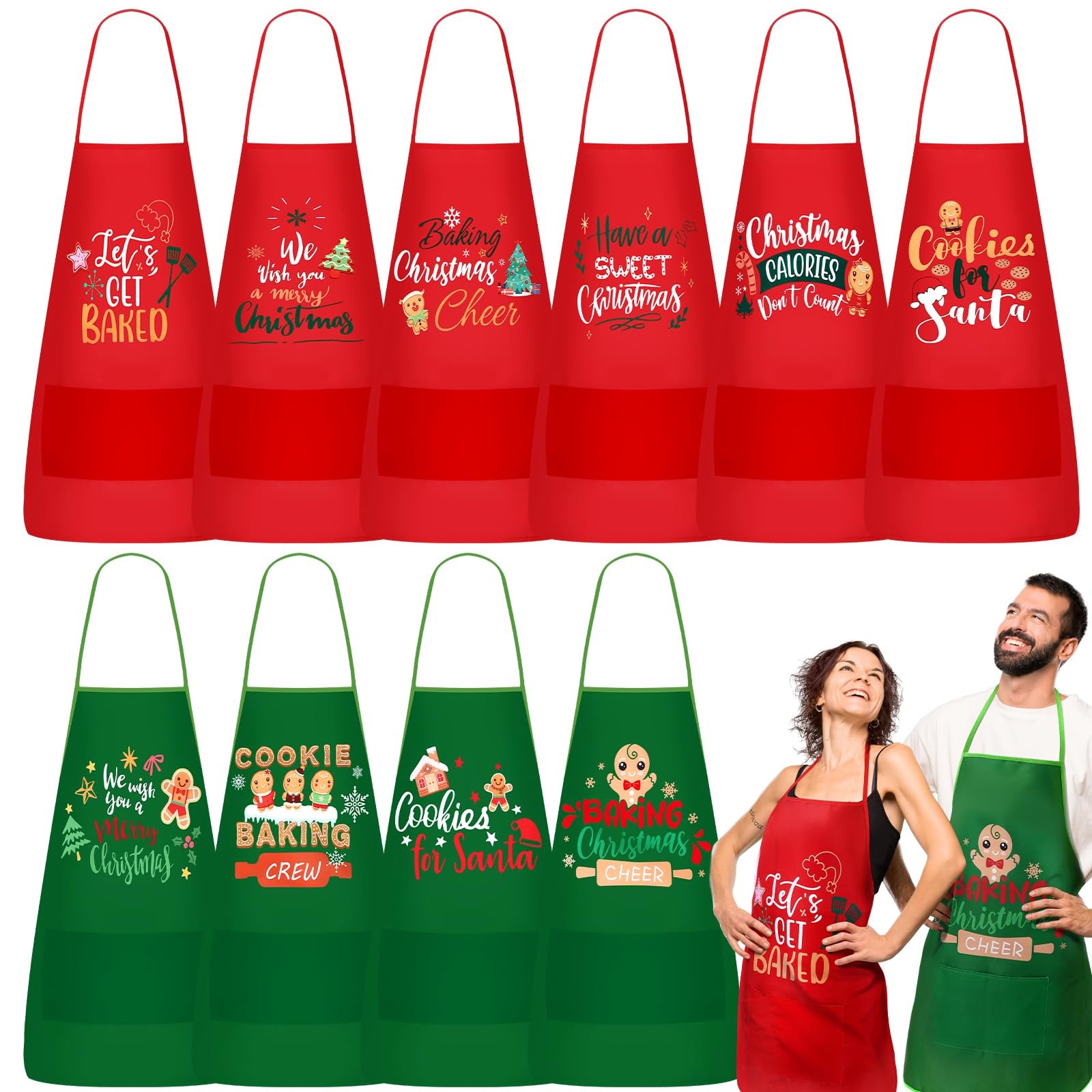 Langyiwee 10 Pcs Christmas Apron for Women Men Adjustable Holiday Apron with
