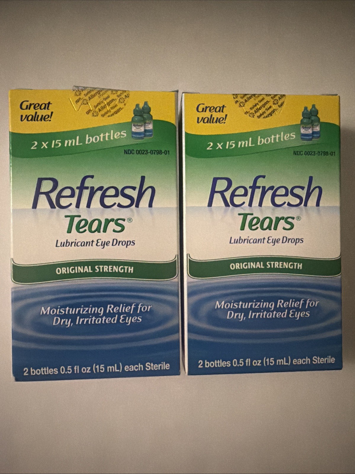 REFRESH TEARS - LUBRICANT EYE DROPS - TWIN PACK - 4 x 15ML BOTTLES - exp 2028+