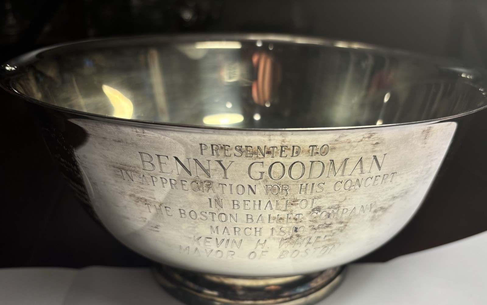 Benny Goodman Silver Presentation Bowl from Boston Mayor for 1977 Jazz Concert Benny Goodman Silver Presentation Bowl from Boston Mayor for 1977 Jazz Concert