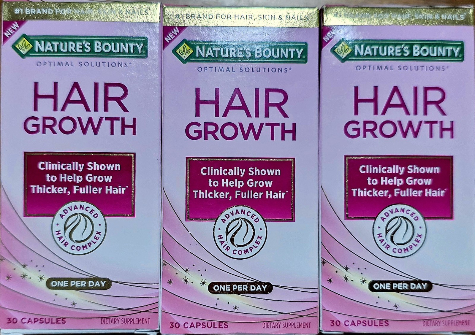 3X Nature\'s Bounty Optimal Solutions Hair Growth Supplement Biotin 90 Total 9/26