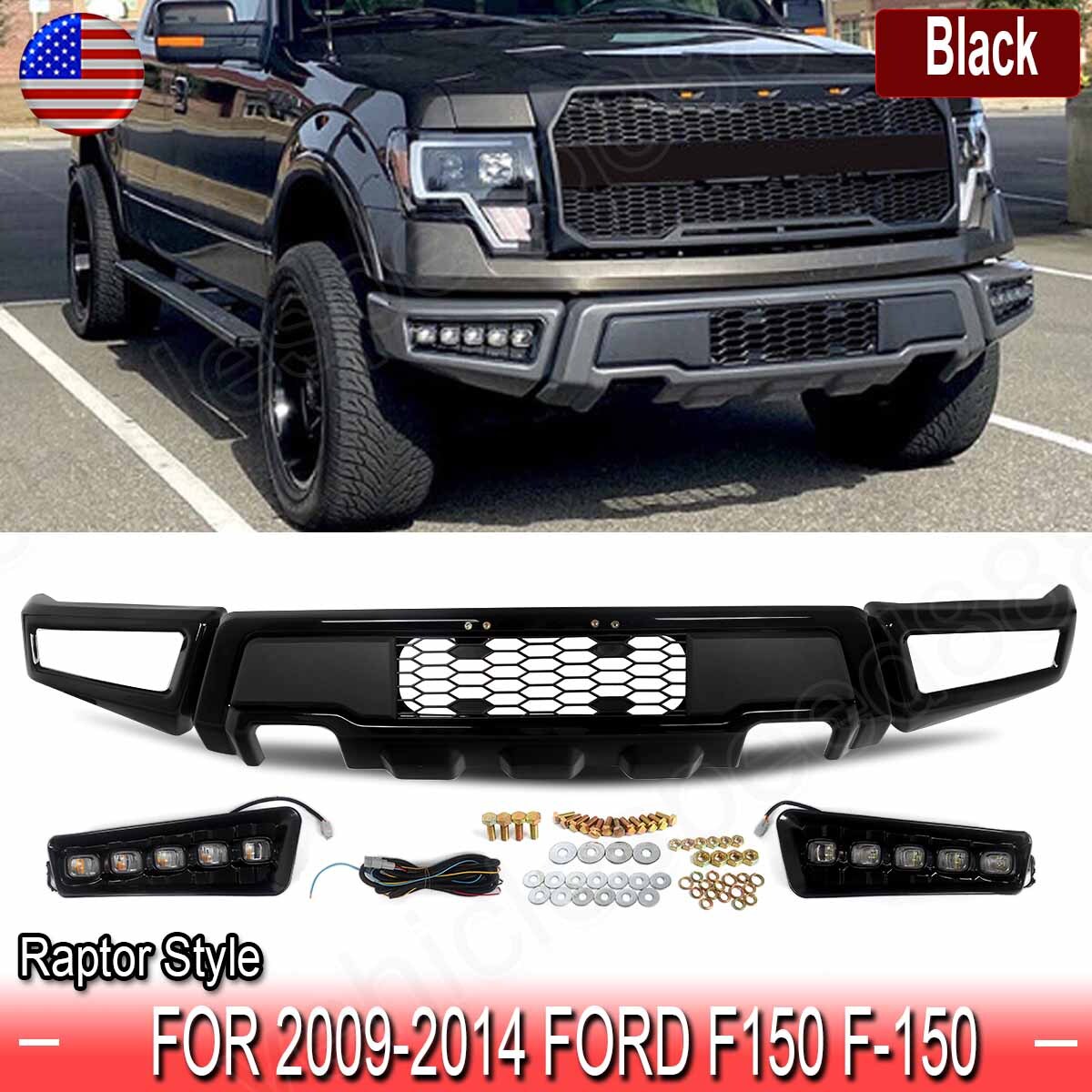 Front Bumper Steel Raptor Style W/LED Lights For 2009-2014 Ford F150 F-150 Black