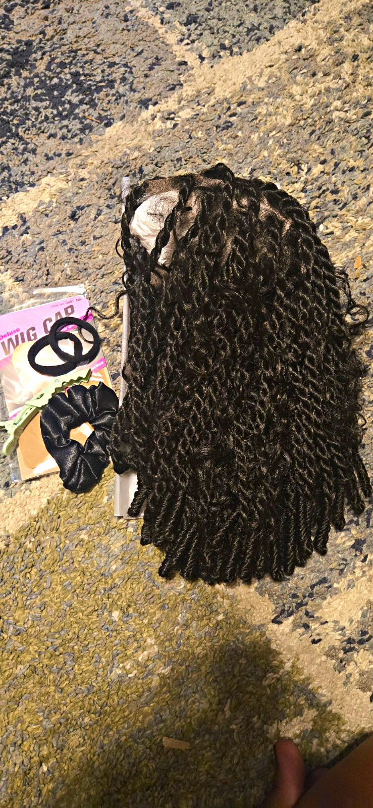Black Lace Front Braided Curly Synthetic Wig, Elastic Band, Adjustable Black Lace Front Braided Curly Synthetic Wig, Elastic Band, Adjustable