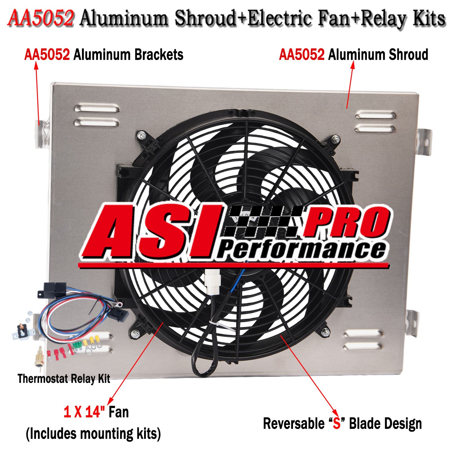 For 1955 1956 1957 Chevy Bel Air / Nomad V8 Aluminum Radiator+Shroud Fan+Relay
