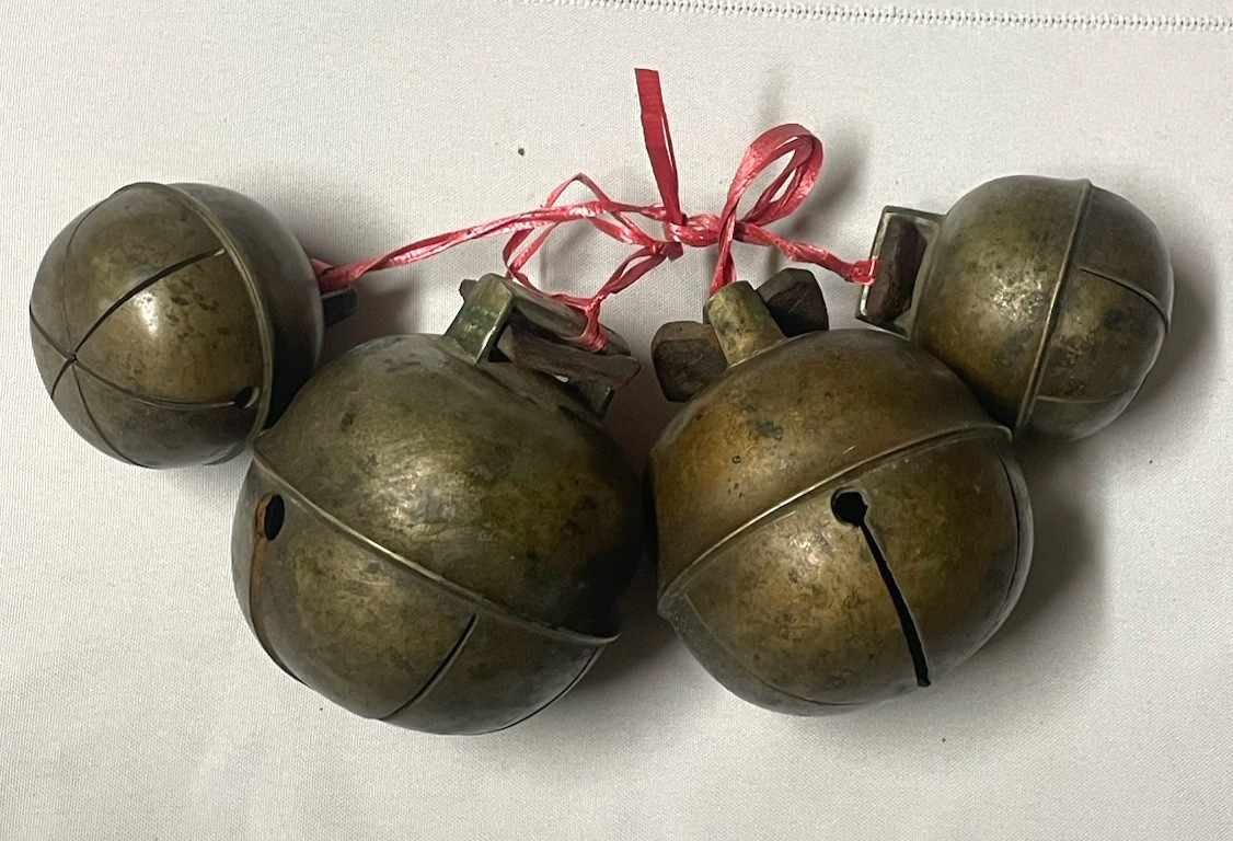 Set of 4 Large Antique Brass Sleigh Bells Swedish Style Late 1800’s-Early 1900’s