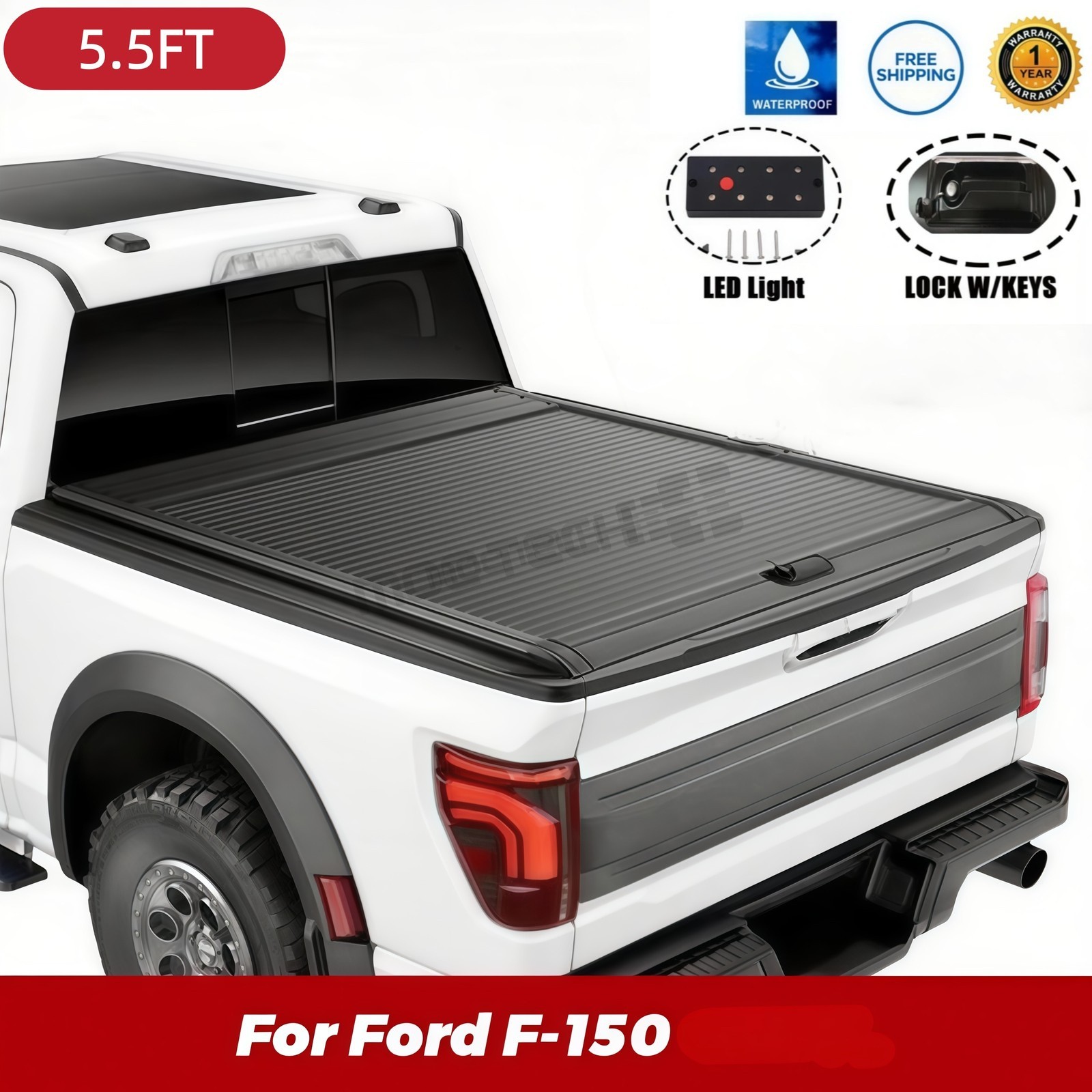 5.5FT Truck Bed Cover Retractable Hard Tonneau Cover For Ford F-150 2009-2026