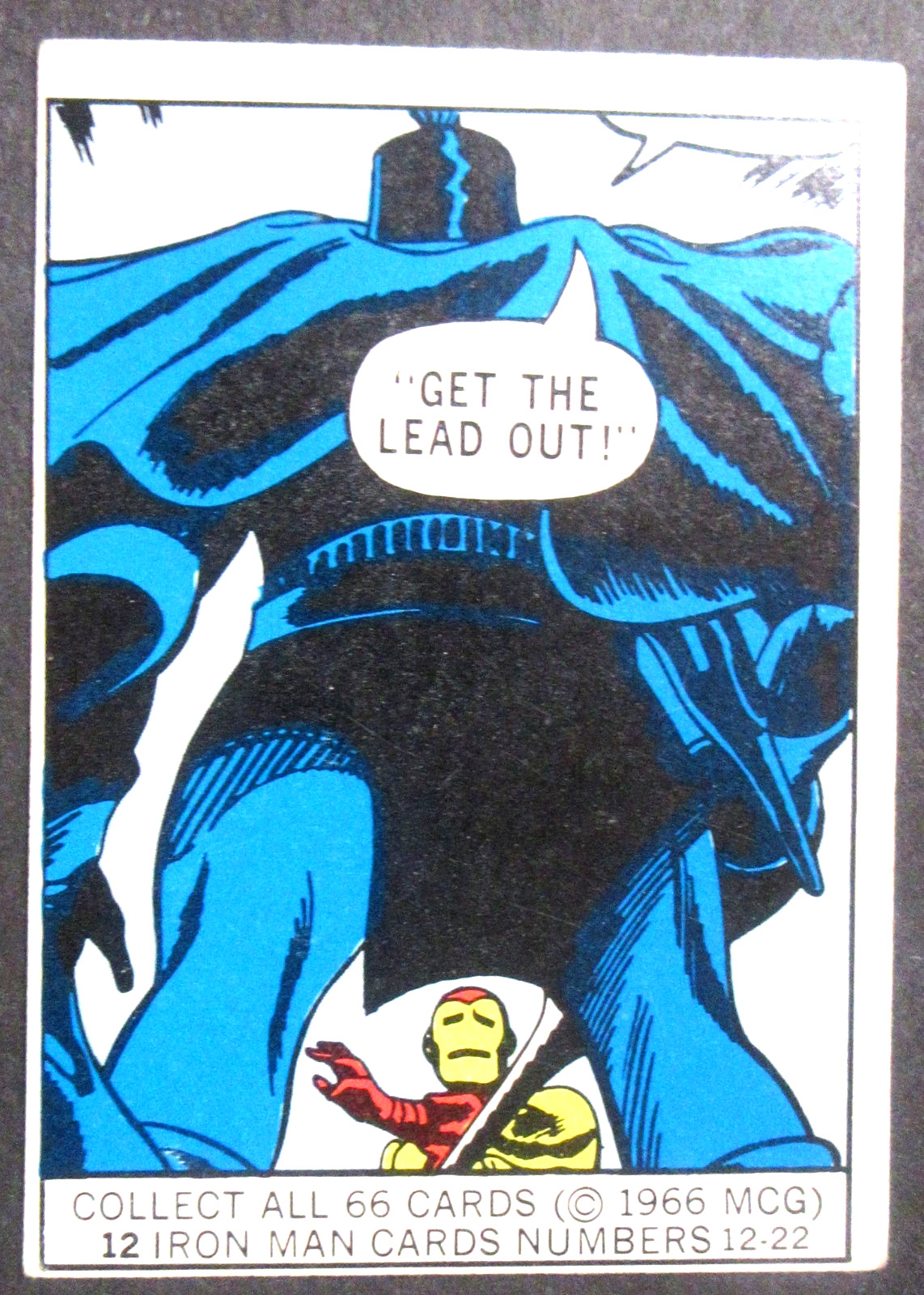 1966 Donruss Marvel Super Heroes #I2 IRON MAN Rookie GET THE LEAD OUT gum card