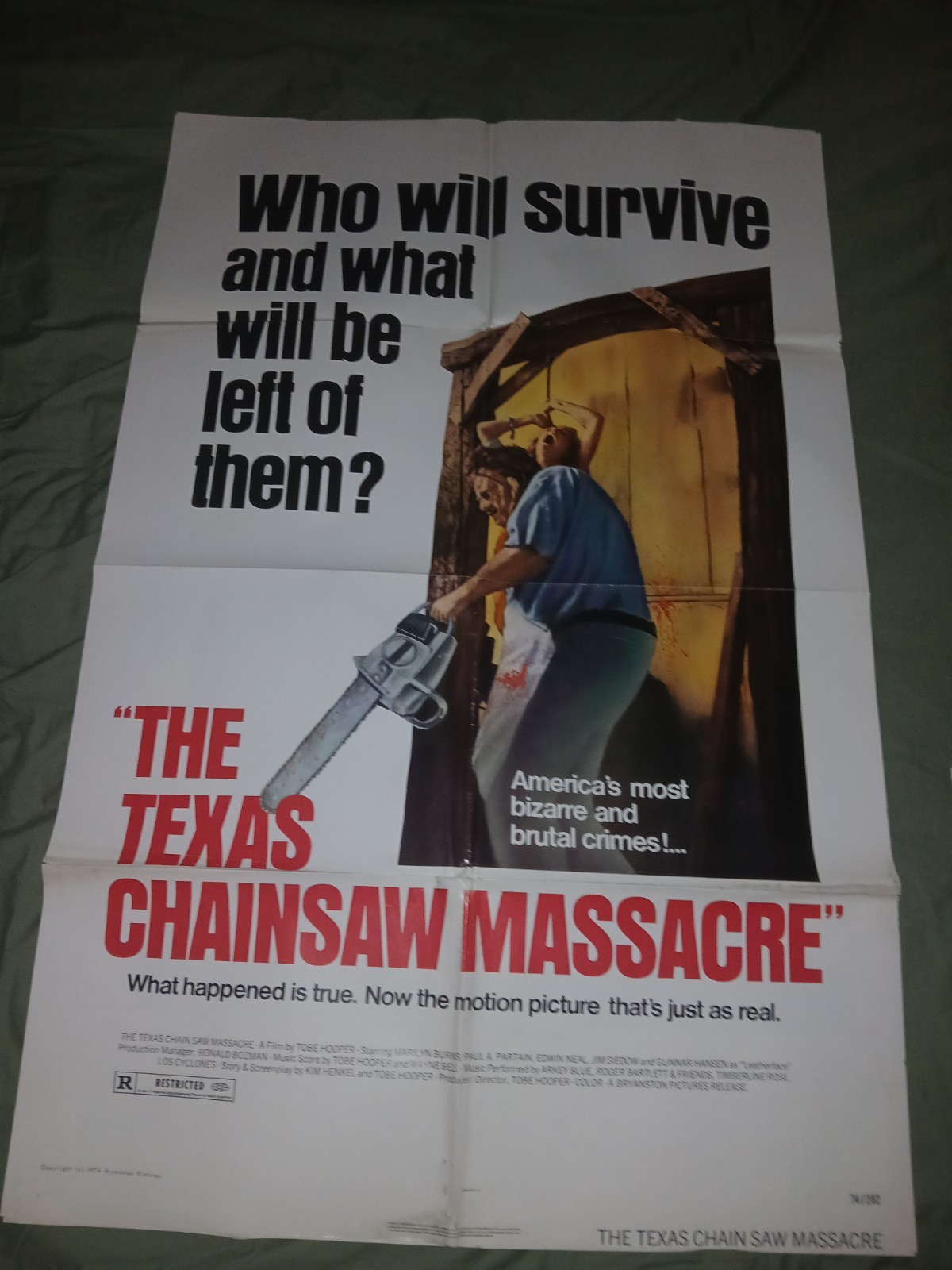 THE TEXAS CHAINSAW MASSACRE 1974 US ONE SHEET POSTER ORIGINAL BRYANSTON RARE THE TEXAS CHAINSAW MASSACRE 1974 US ONE SHEET POSTER ORIGINAL BRYANSTON RARE