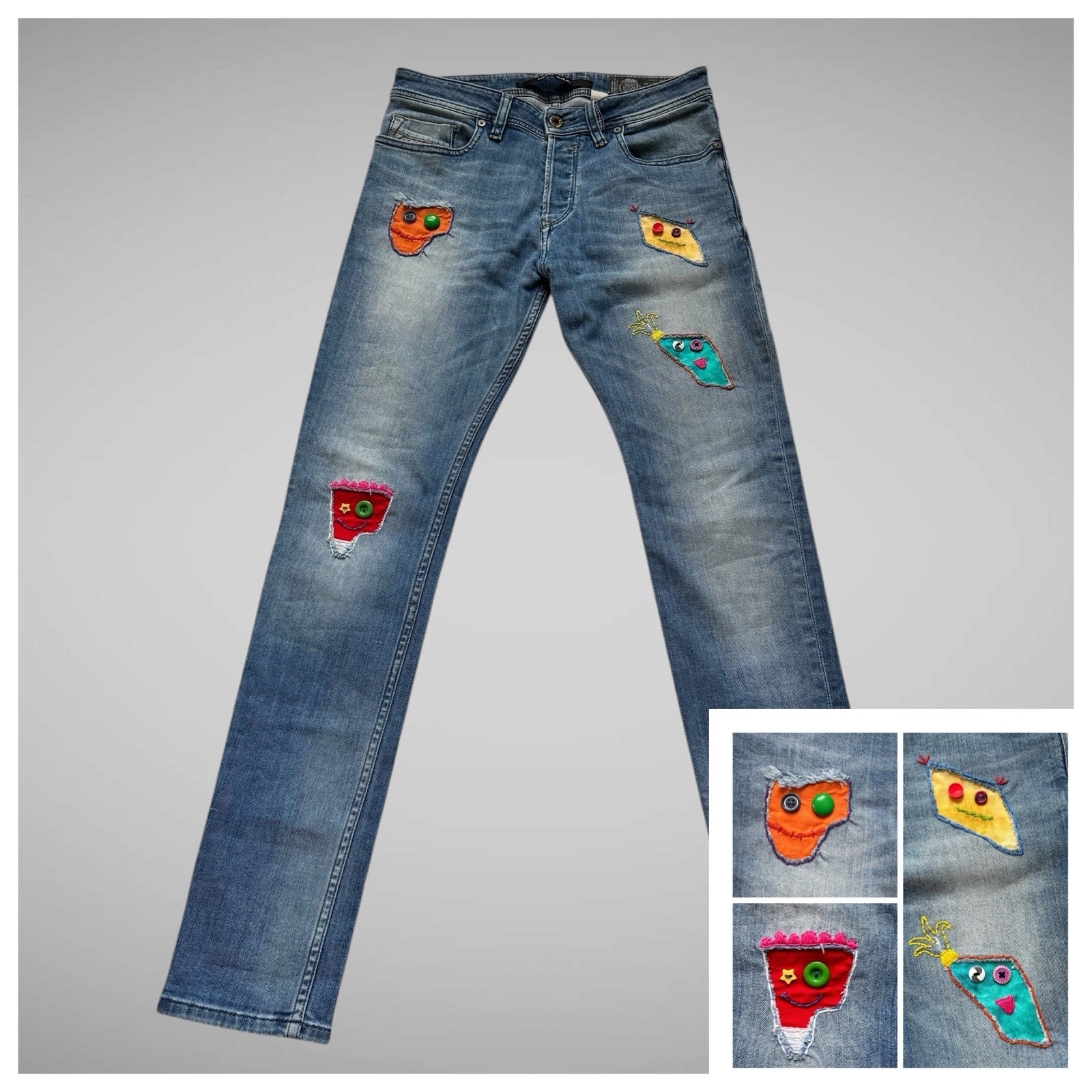 Diesel DNA Sleenker Slim Skinny Mens Jeans 28x30 Unique Custom Patch One Of Kind Diesel DNA Sleenker Slim Skinny Mens Jeans 28x30 Unique Custom Patch One Of Kind