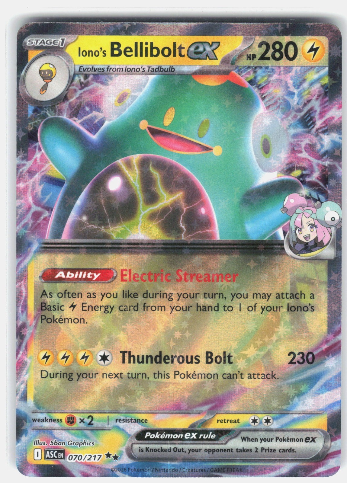 Iono\'s Bellibolt ex Holo Double Rare ME: Ascended Heroes 070/217 NM