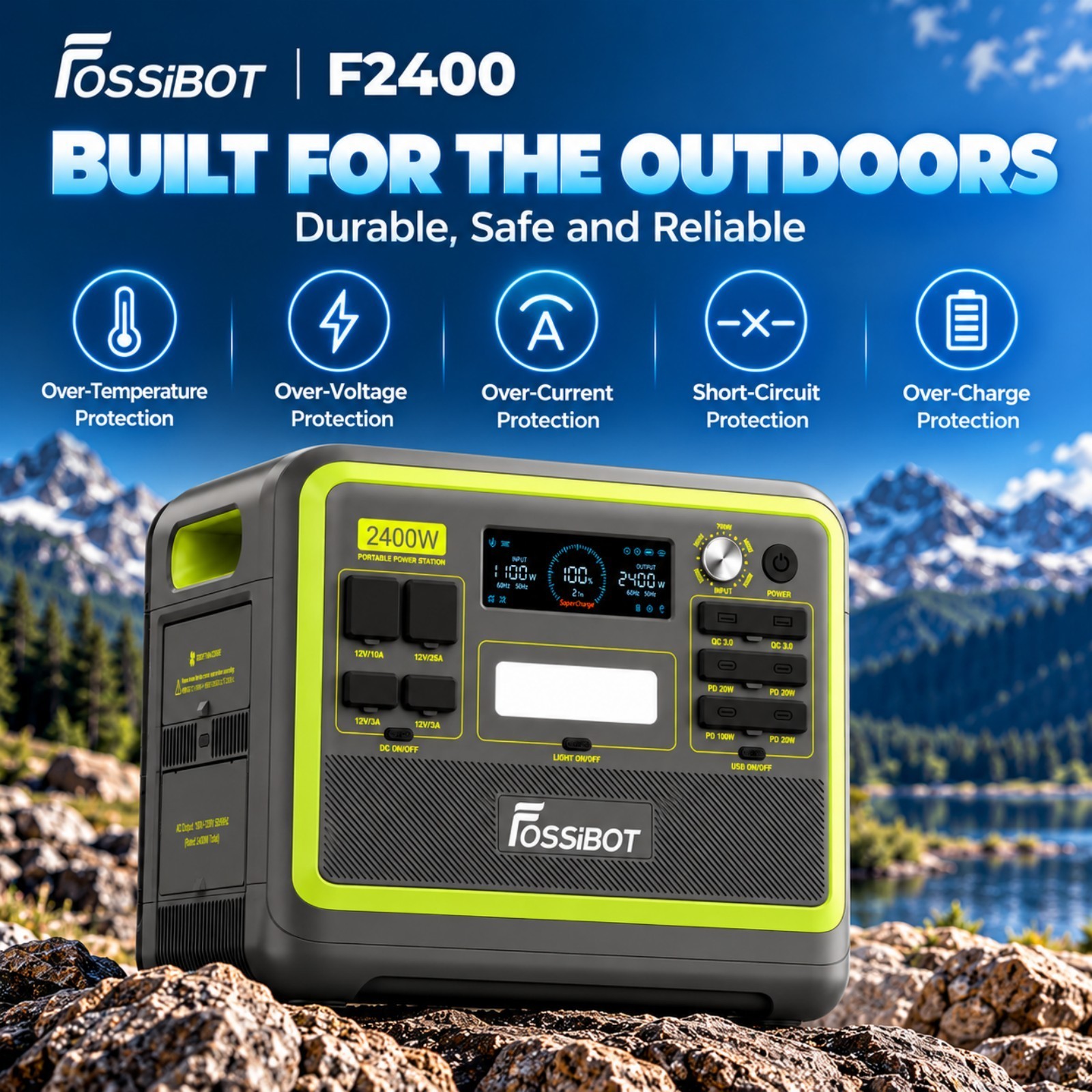 Power Station Portable 2400W 2048Wh Solar Generator RV LiFePO4 Backup Bat