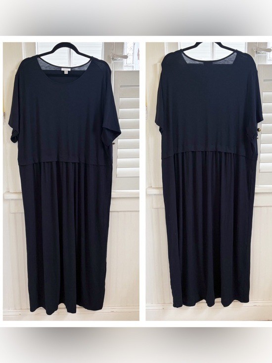 J.Jill Women’s Plus 3X Solid Navy Blue Short Sleeve Maxi Dress Stretch Casual