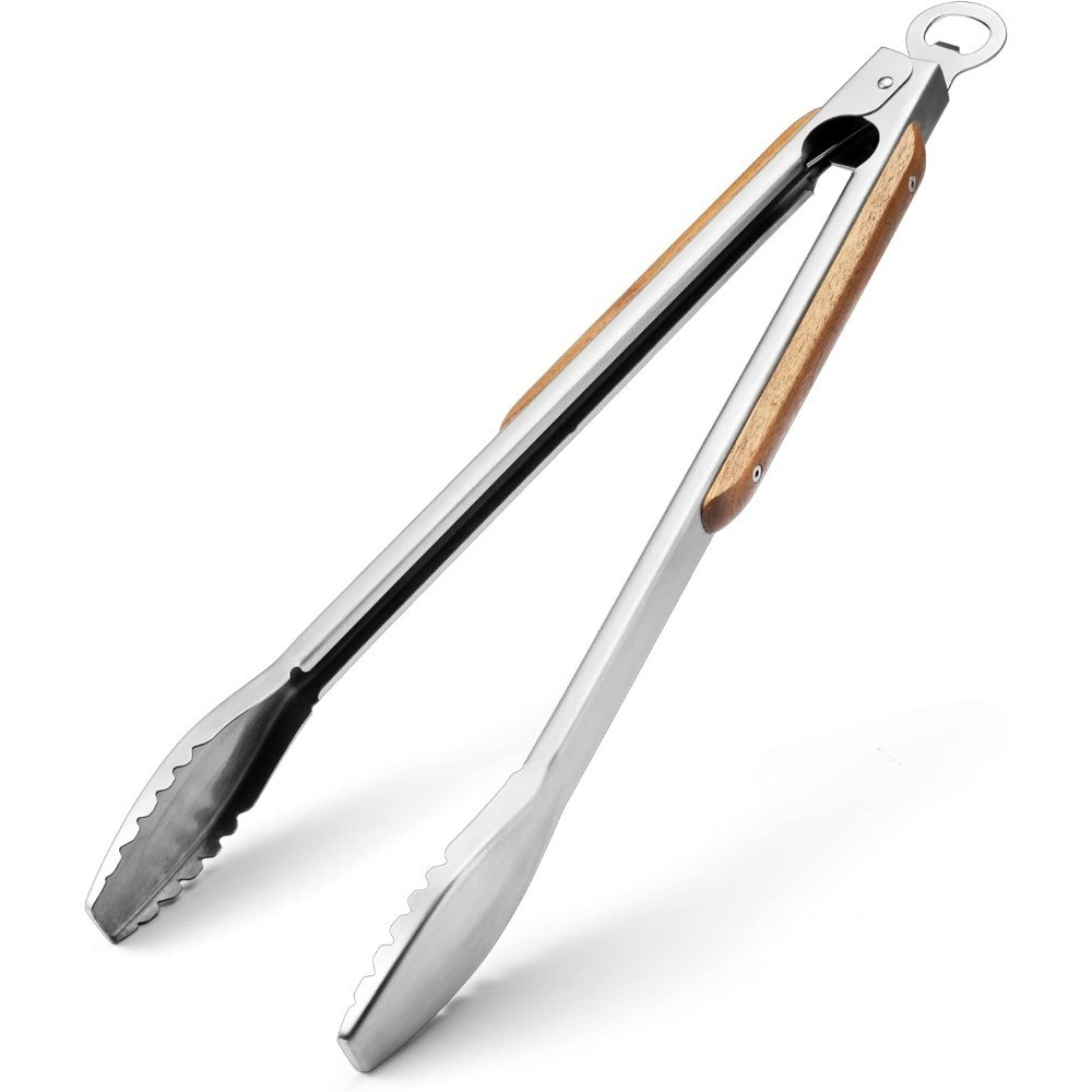 Wood-Handled Grill Tongs, 19.5\