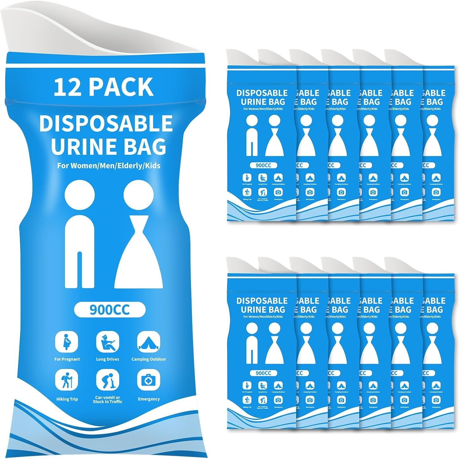12/24 Pcs Disposable Urine Bags, 900ML Pee Bags for Travel for Women and Men, 