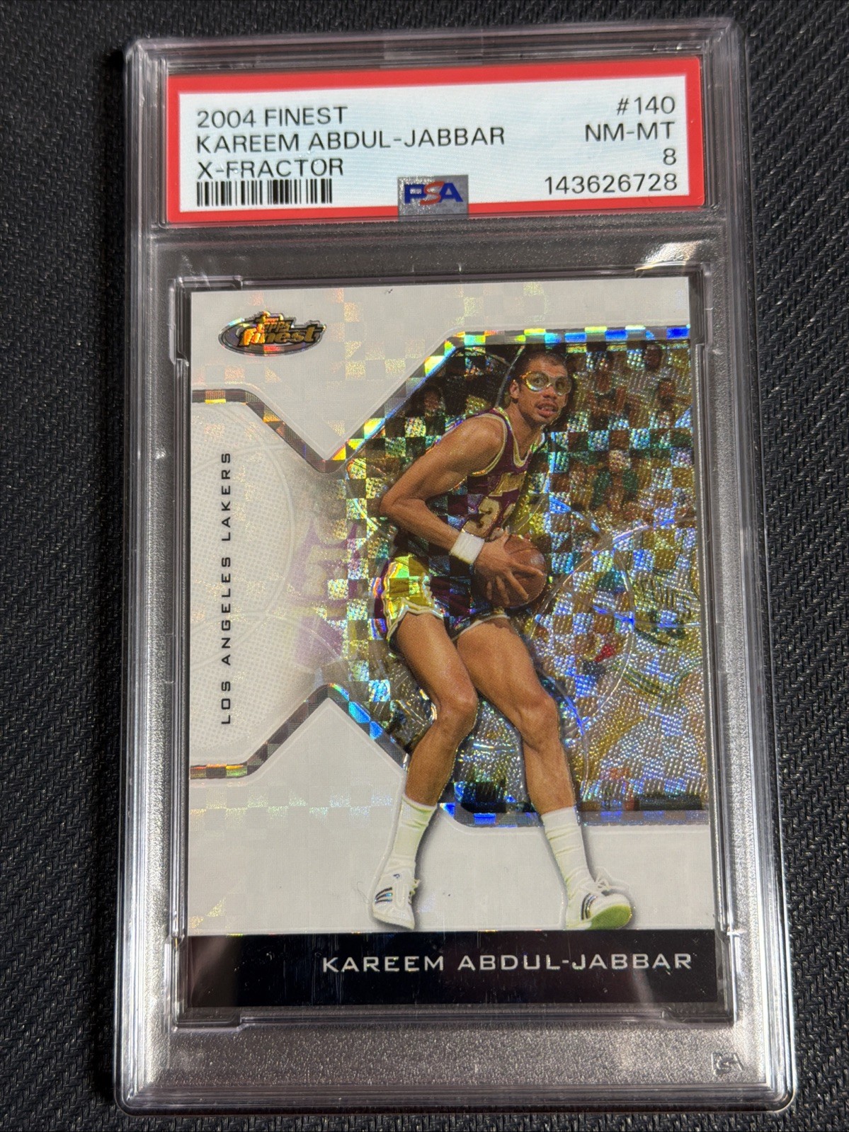 2004-05 Topps Finest X-Fractor /199 Kareem Abdul-Jabbar #140 PSA 8 HOF