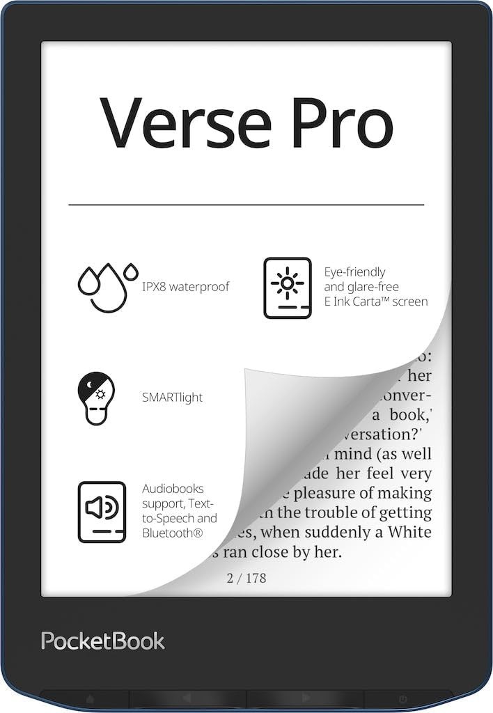 PocketBook Verse Pro E-Book Reader, 6\'\' E-Ink Carta 16 GB Waterproof, Azure