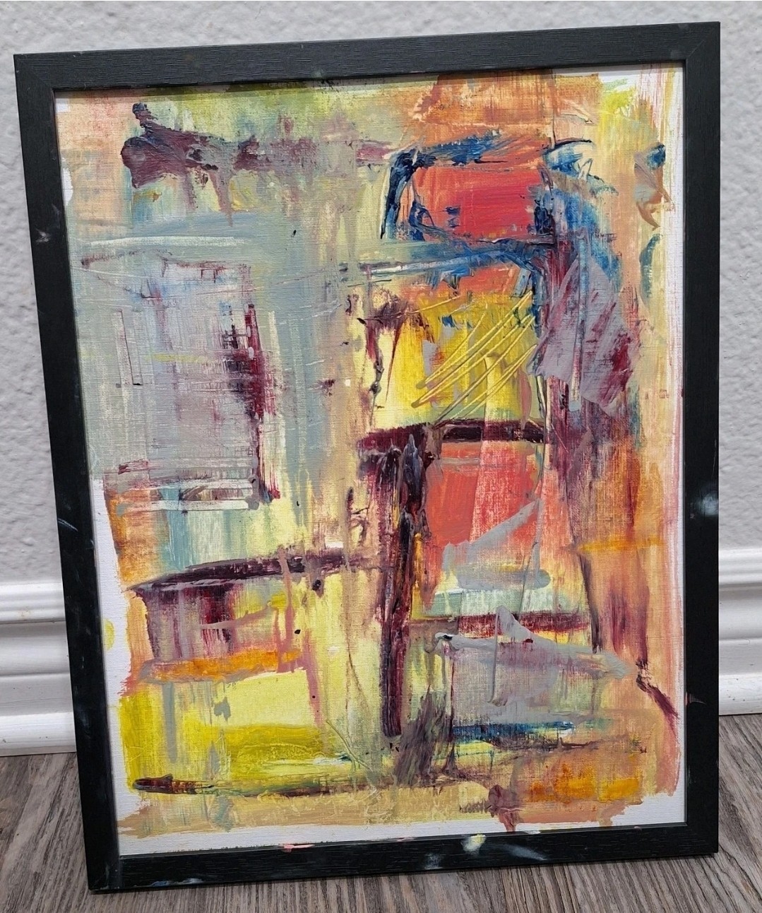 Modern Style Abstract Surrealism Contemporary Painting Vintage Framed 11x14 Modern Style Abstract Surrealism Contemporary Painting Vintage Framed 11x14