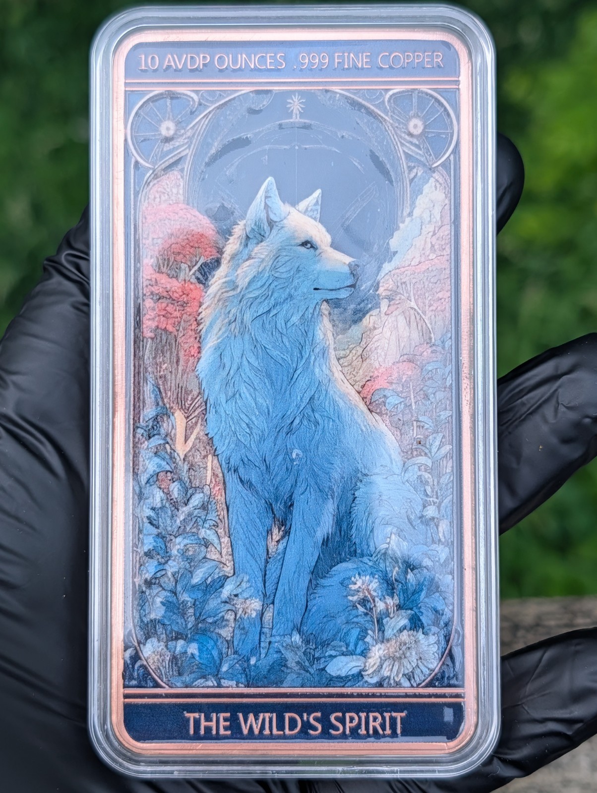 10 oz Copper Colorized Art Bar Wild's Spirit Series The Wolf 1500 MINTED 10 oz Copper Colorized Art Bar Wild's Spirit Series The Wolf 1500 MINTED