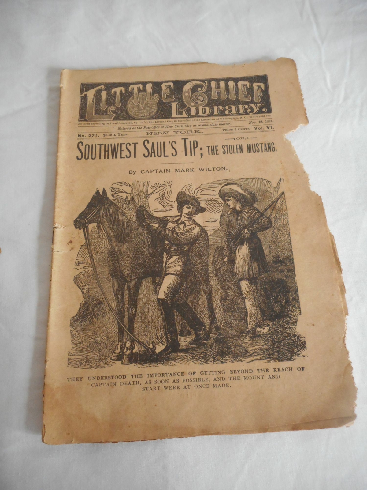 Rare Vintage Nov 18, 1891 Little Chief Library Dime Novel Southwest Saul\'s tip Rare Vintage Nov 18, 1891 Little Chief Library Dime Novel Southwest Saul\'s tip